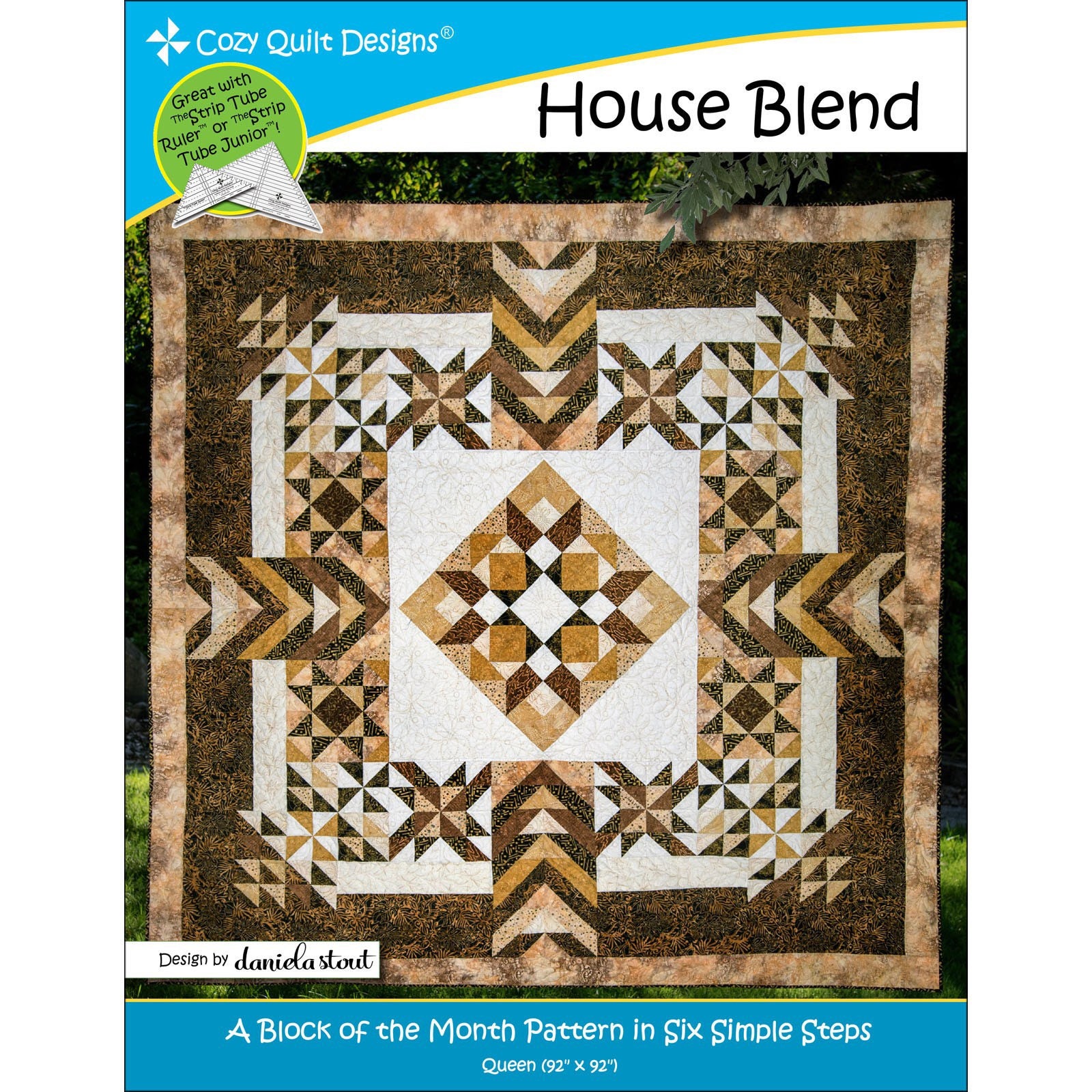 House Blend - Bom Pattern Daniela Stout Cozy Quilt Designs Cqd01224 Strip Tube Ruler Junior Six Steps Queen Tan Brown Coffee Chevron