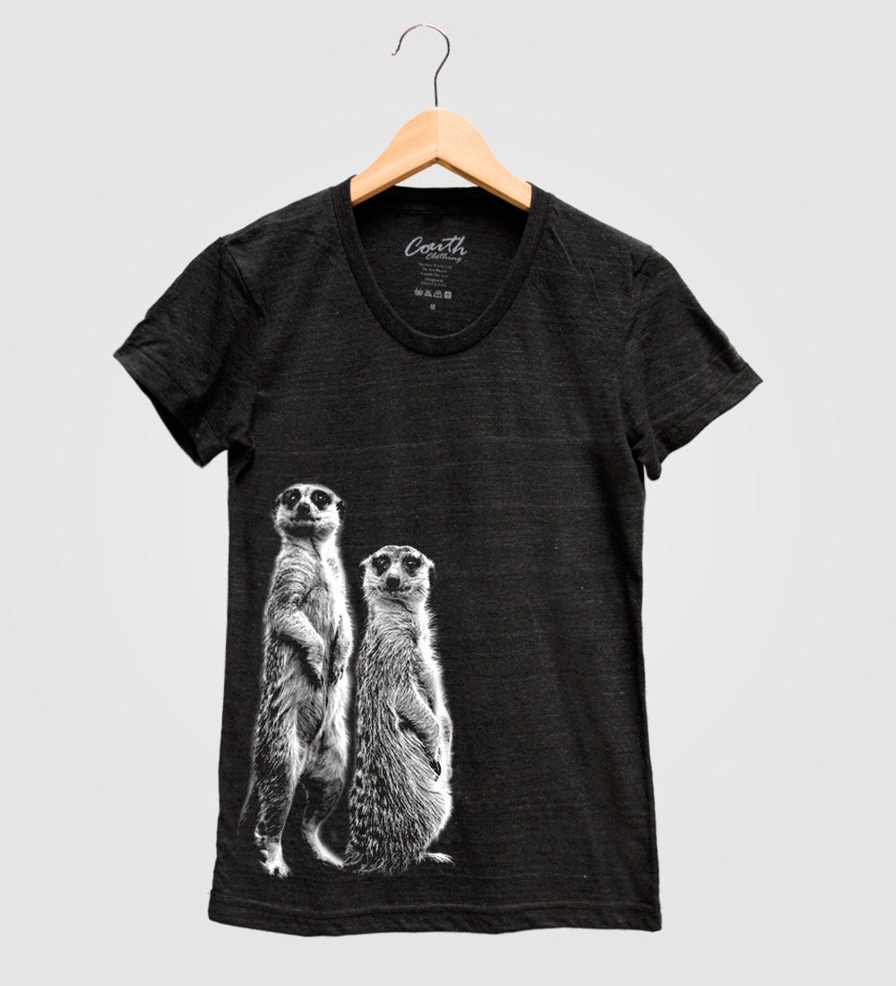 Meerkat Shirt - Cute Women Animal Print Summer Graphic Tee Black White