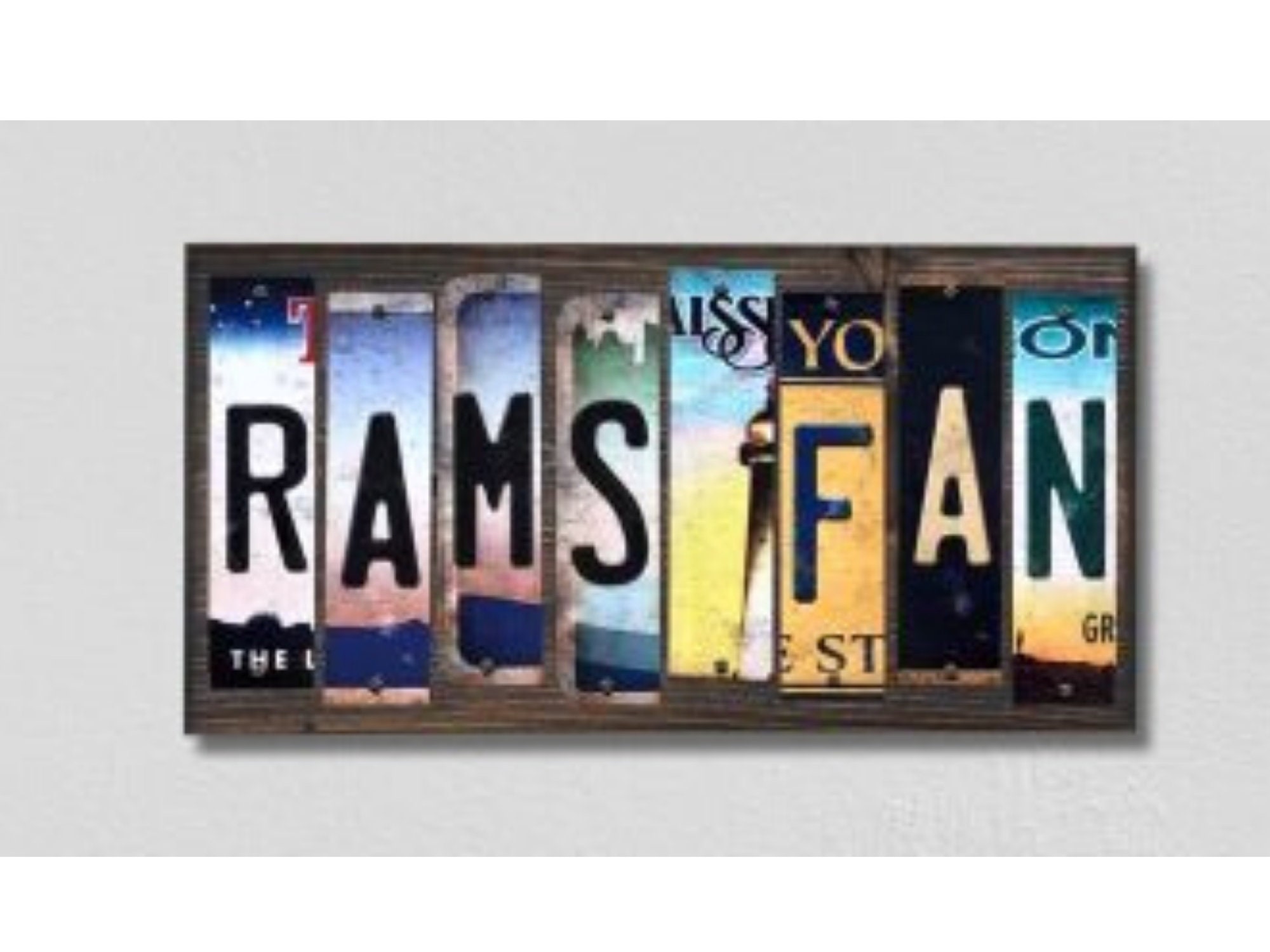 Los Angeles Rams Fan Handmade Wood Sign With Metal License Plate Strips Personalized Football , Custom Team Name Sign, State Farm