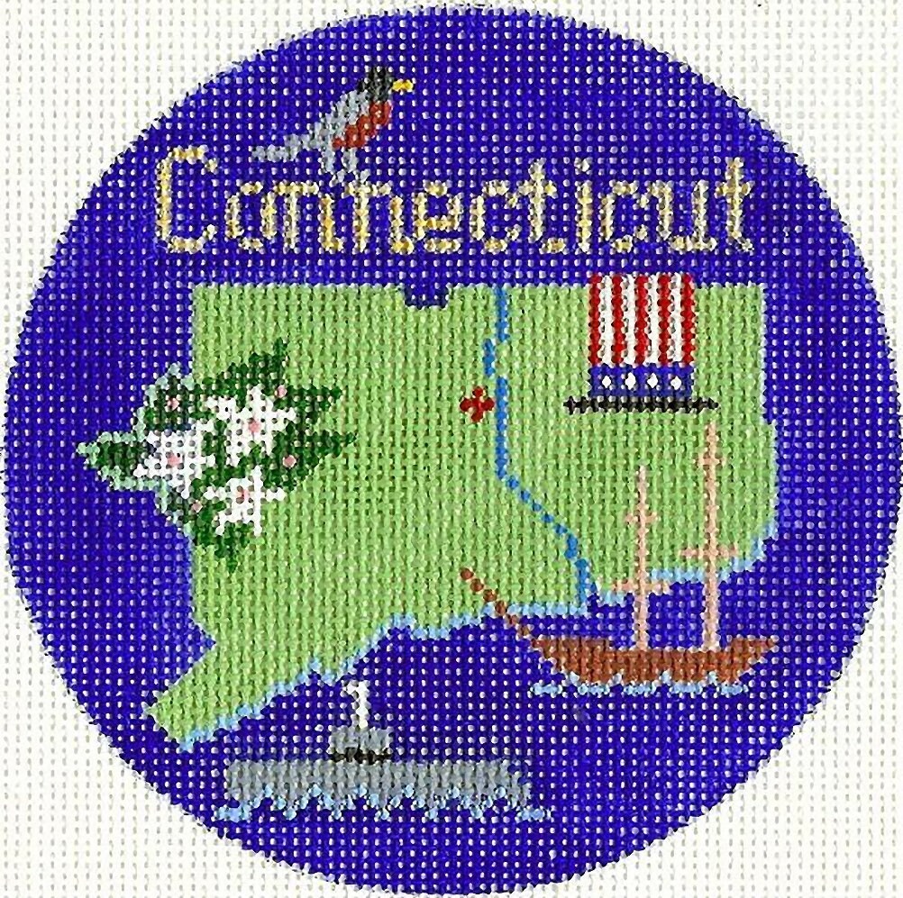 Needlepoint Handpainted Silver Needle Connecticut Christmas 4.25 -Free Shipping