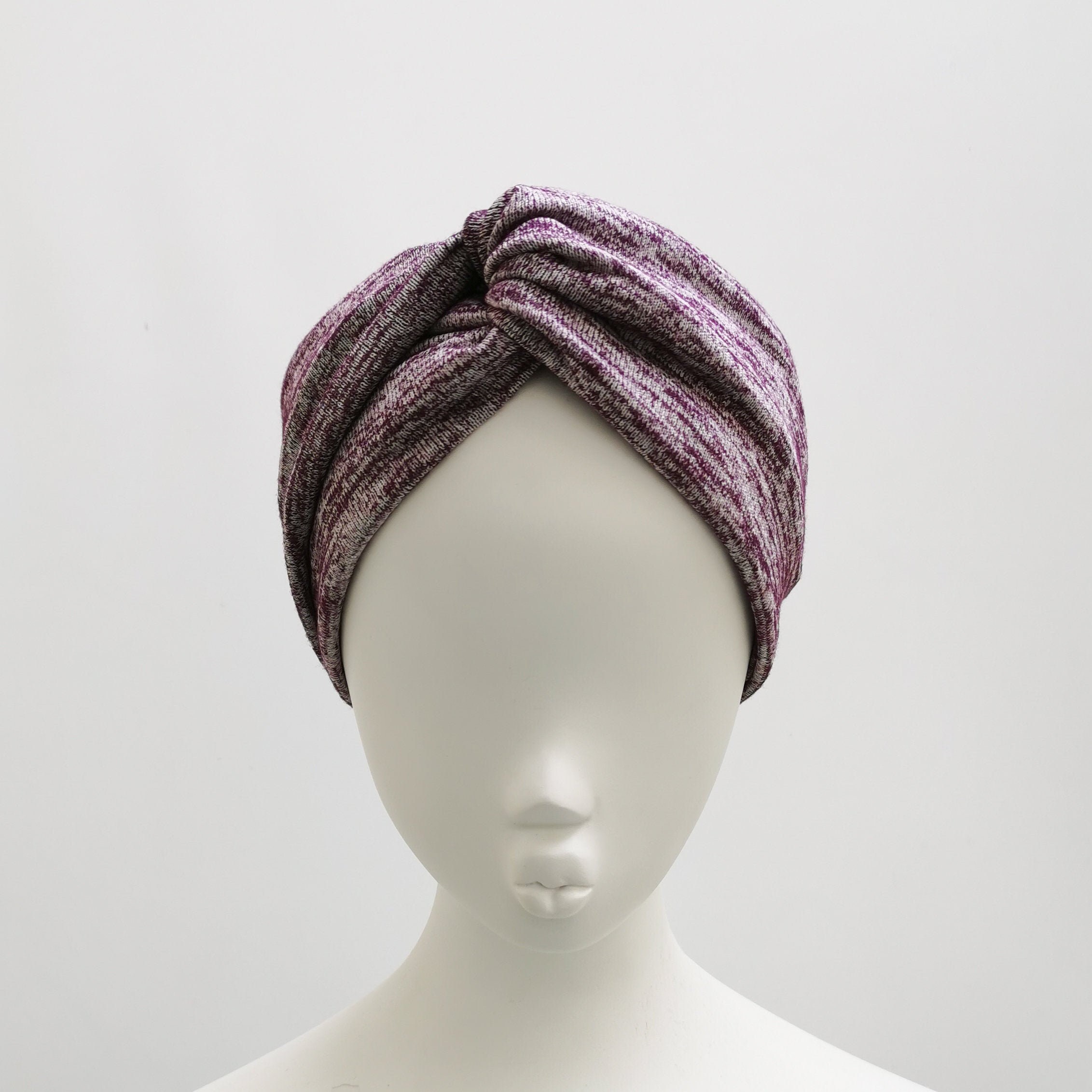 Purple White Marl Wide Fine Wool Blend Turban Twist Knot Headband