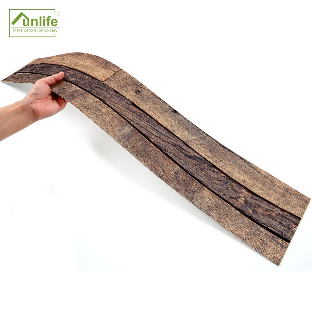 Funlife | Old Brown Dark Wooden Peel & Stick Floor Tile Kitchen Makeover Self-Adhesive, Waterproof, Customize