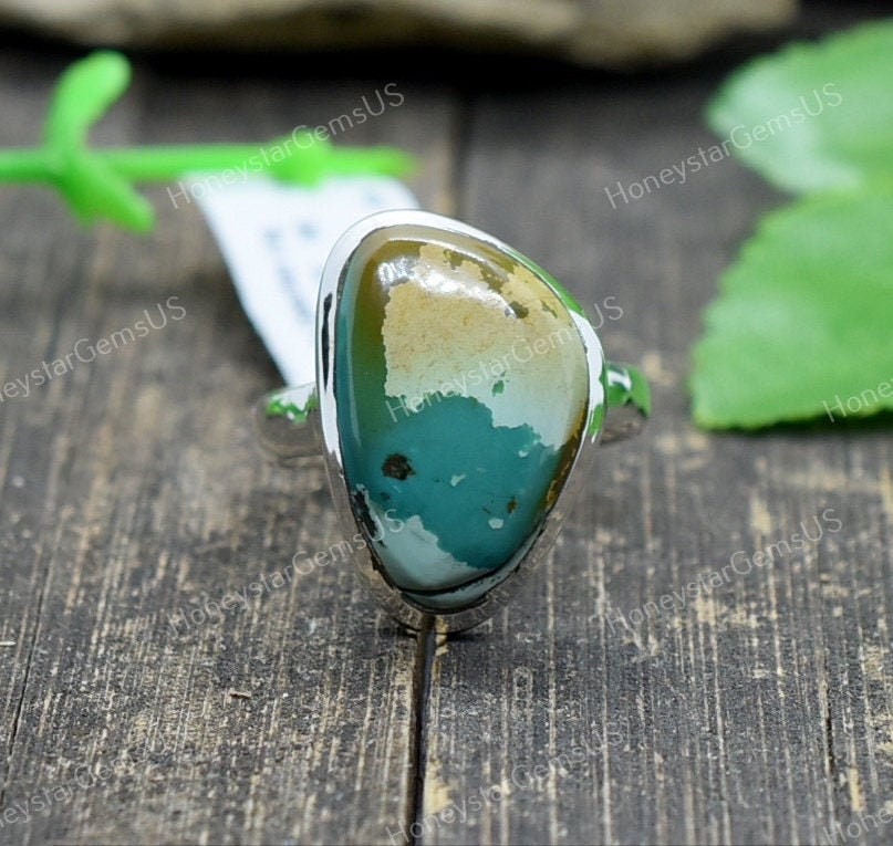 Turquoise Ring 8.5 Us Silver Ring, Fine Jewelry, Statement Mothers Daygifts Rings For Women, Costume Jewelry #ia 44 Silver