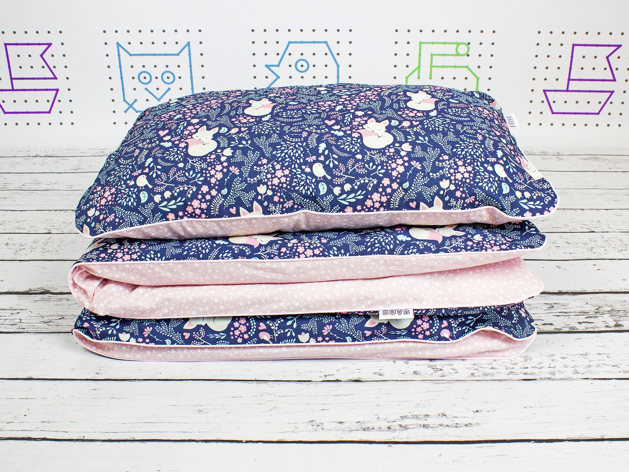 Navy Sleeping Fox Kids & Baby Bedding Set, Soft Cotton Nursery Duvet Cover Pillow Case | Nuva