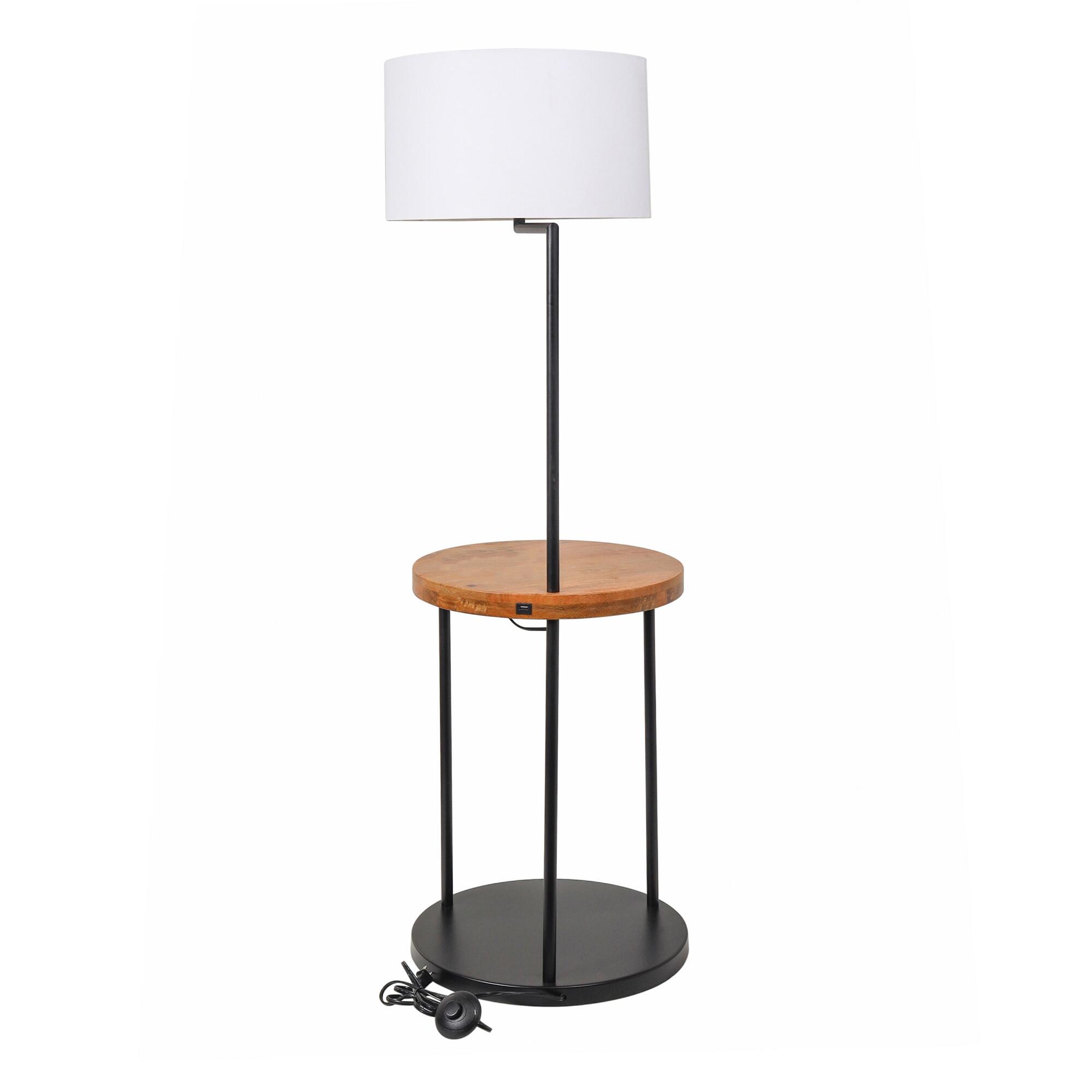 Wood and Black Metal Floor Lamp with Table: Black/Wood by World Market