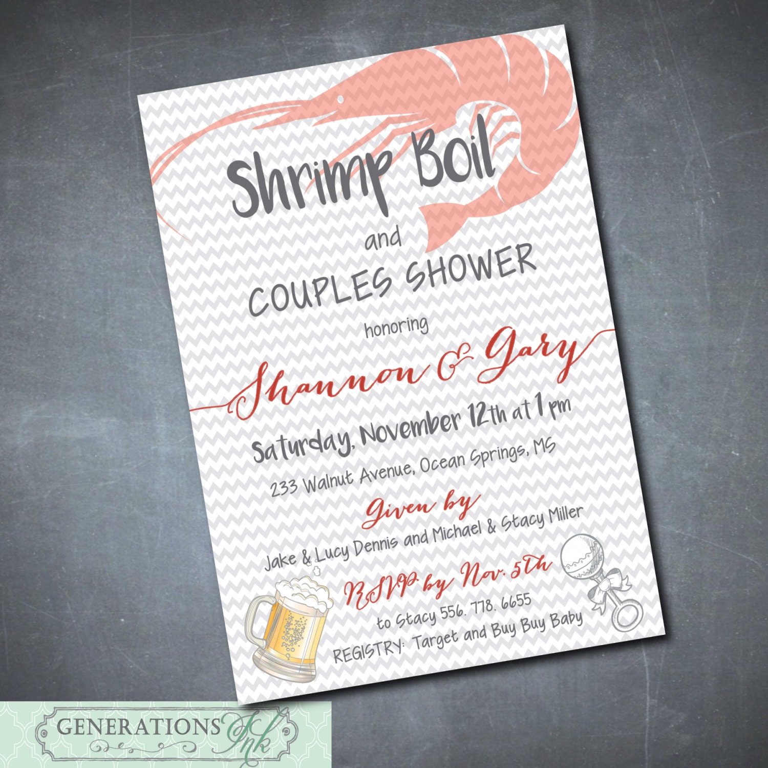 Couples Baby Shower Invitation, Seafood Boil, Shrimp Low Country Crawfish Co-Ed Shower/Wording Can Be Changed/Digital File