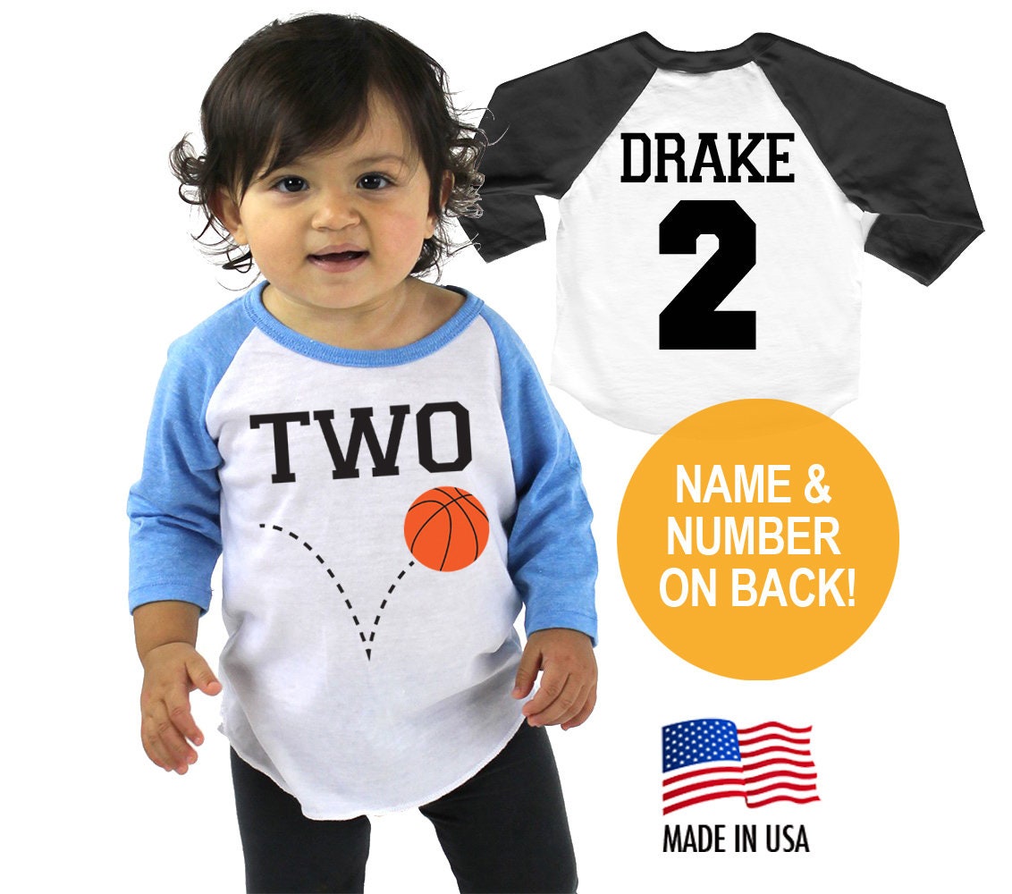 Basketball 2nd Birthday Twins Tri-Blend Raglan Baseball Shirt - Personalized Name & Number On Back Infant, Toddler Sizes