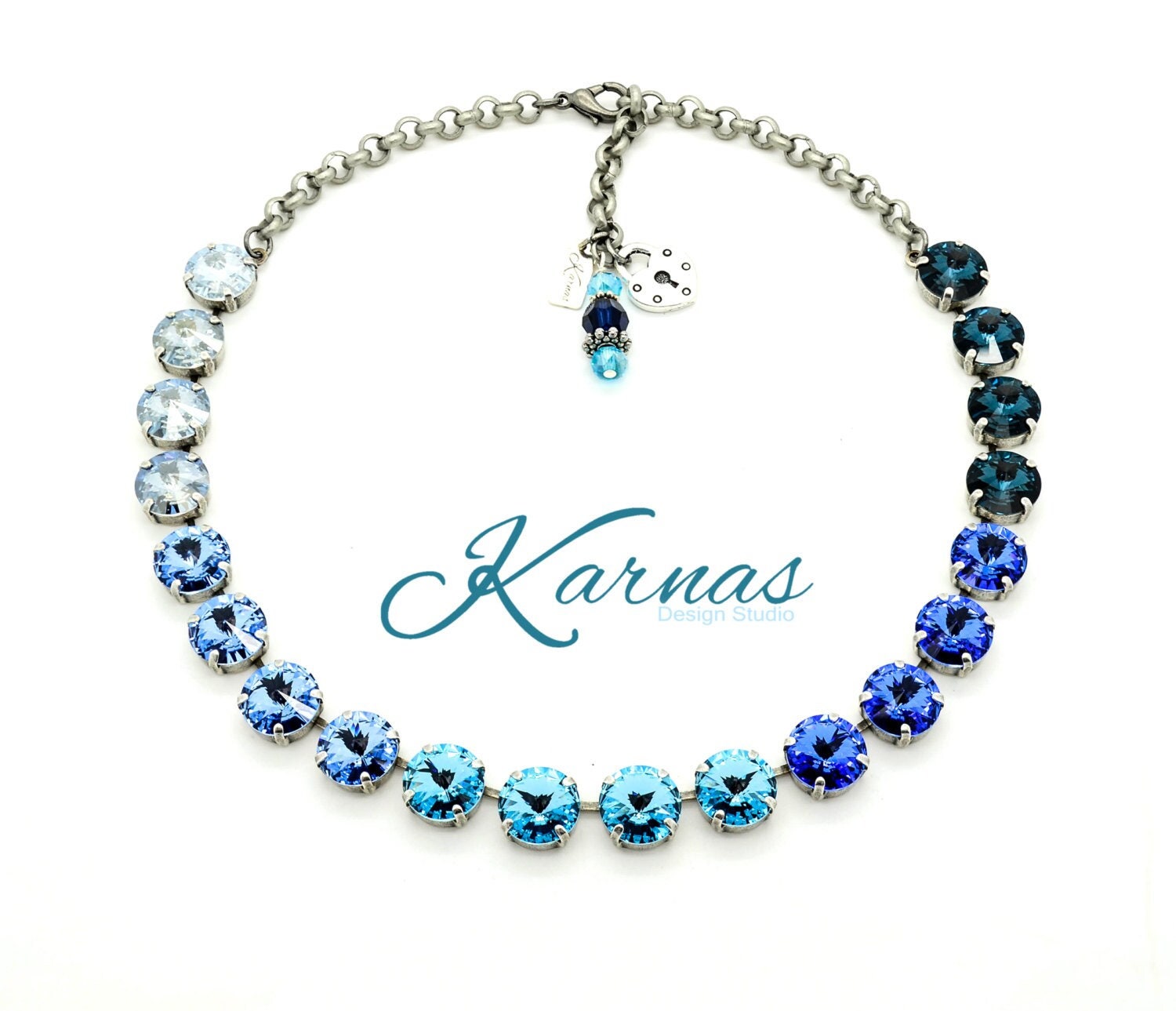 Blue Ombre Swirl 12mm Necklace Made With K.d.s. Premium Crystal Pick Your Finish Karnas Design Studio Free Shipping