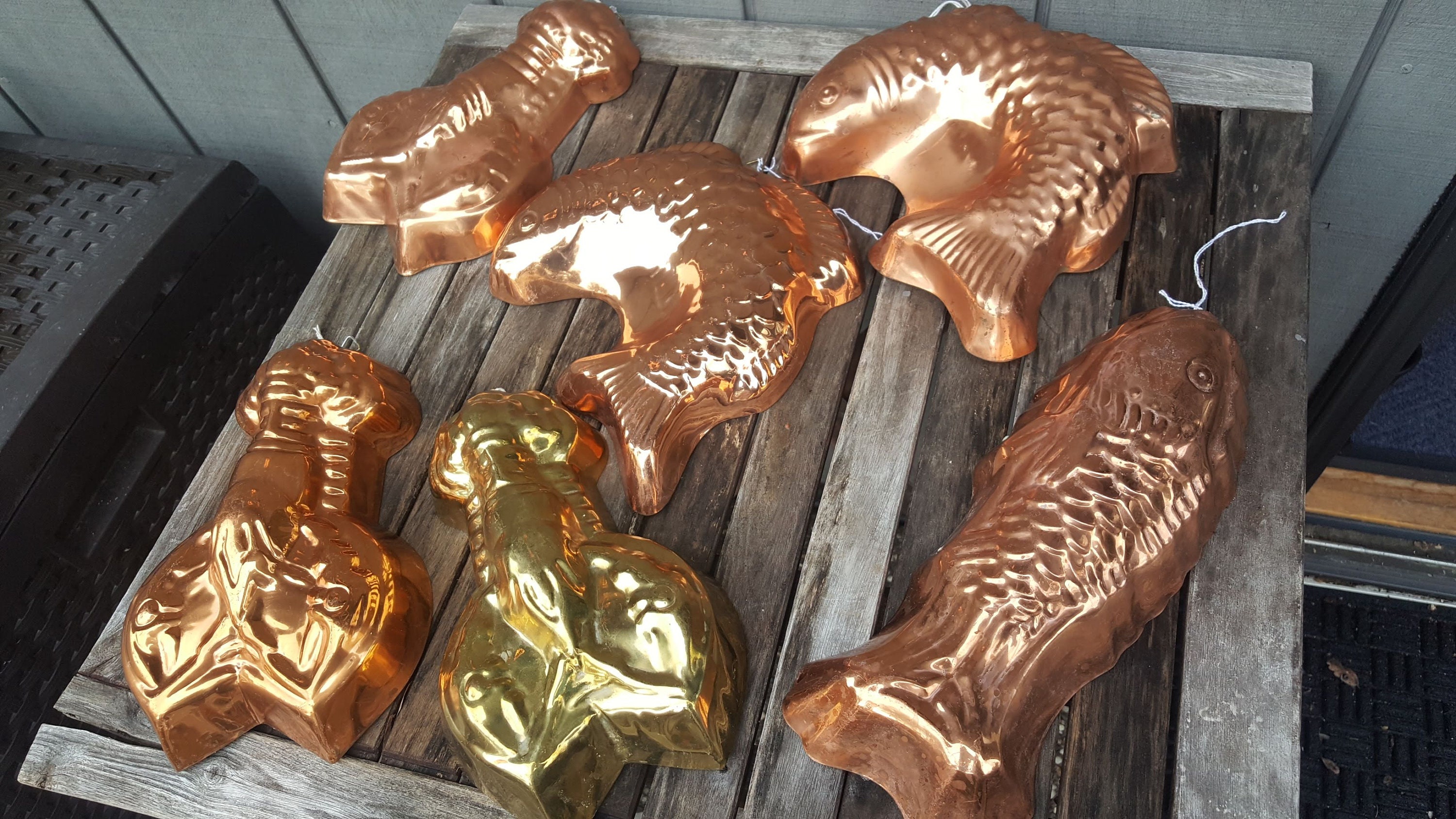 Vintage Copper Fish Wall Hangings, Baking Molds // Daewoo, Korea Or Portugal Seafood Aspic Mold