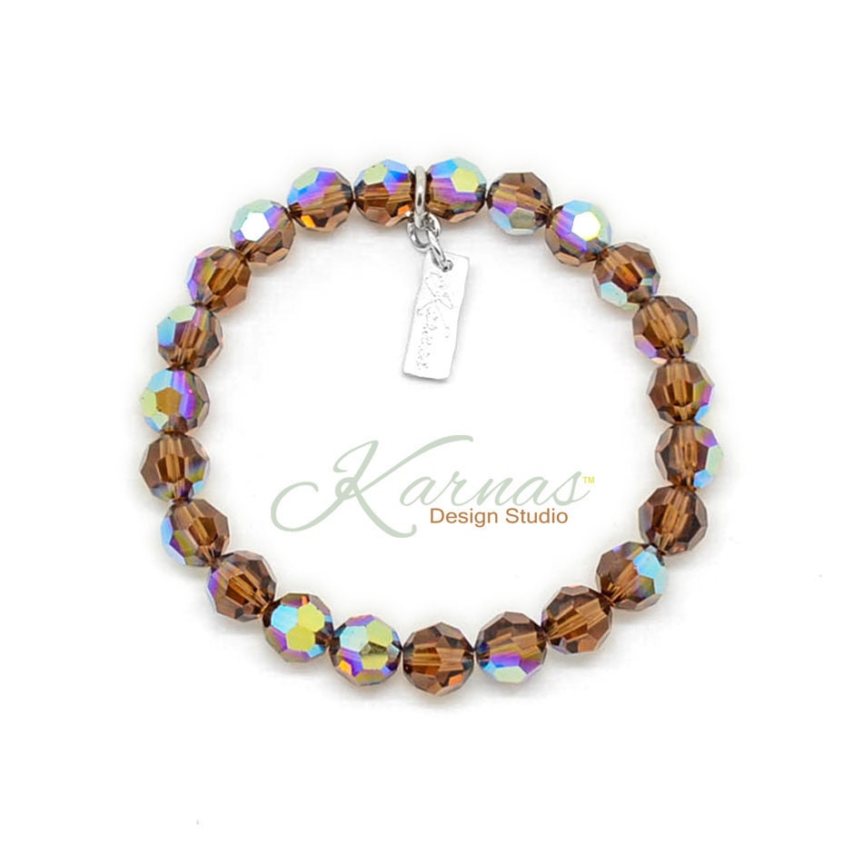 Stackerz Smoked Topaz Ab Elastic Stretch Bracelet K.d.s. Premium Crystal Choose Your Finish & Size Karnas Design Studio Free Shipping