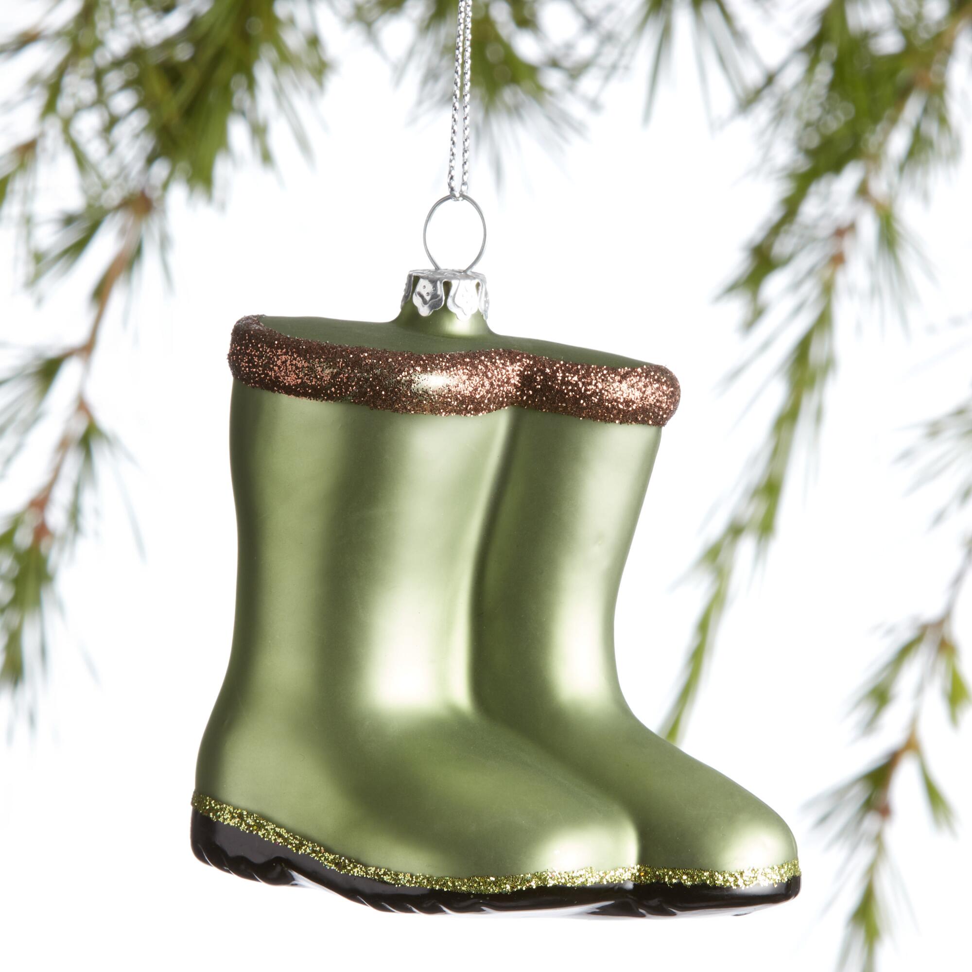 Glass Gardening Boots Ornament: Green by World Market