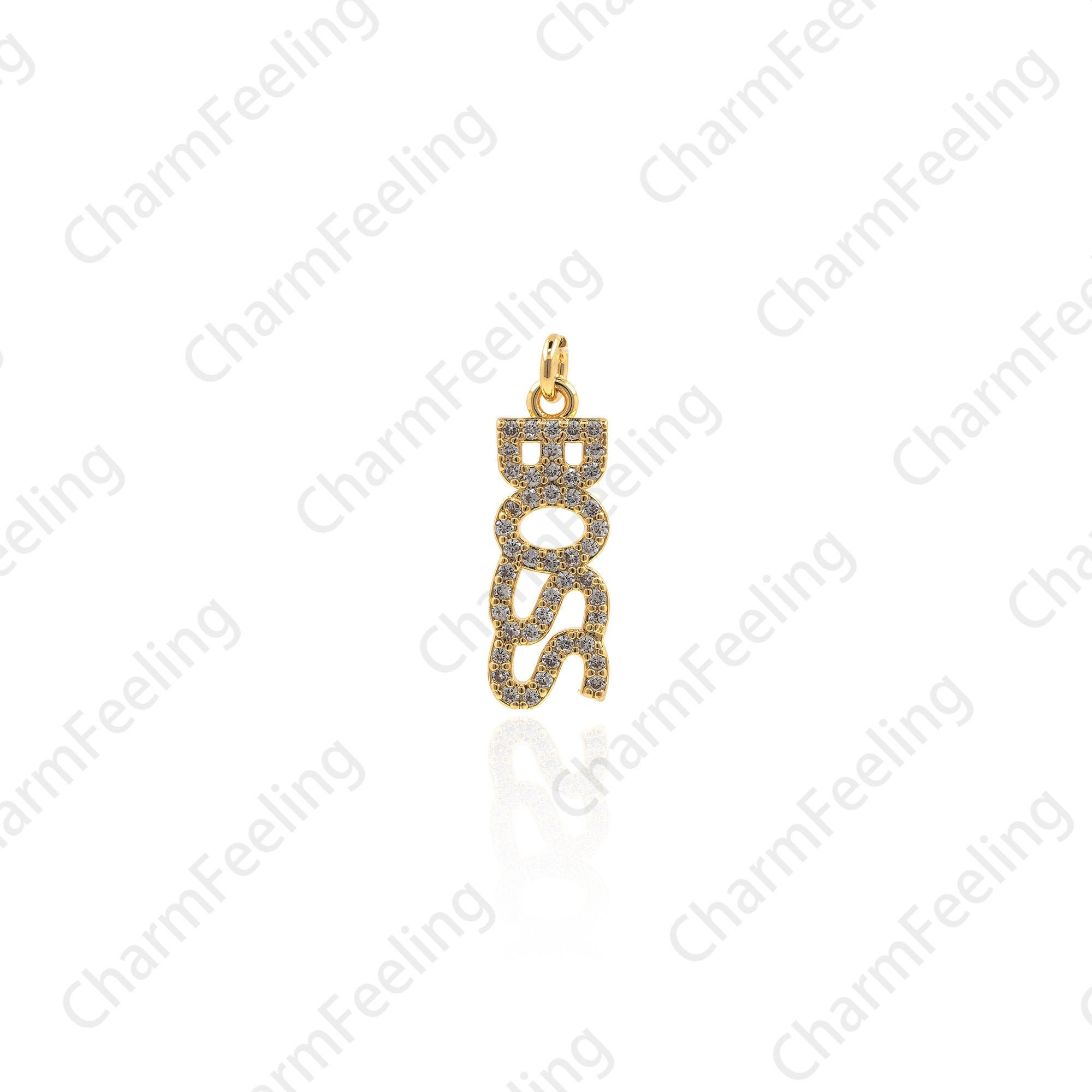 Micropav Cz Necklace, 18K Gold Filled Boss Pendant, English Character Diy Jewelry Component 22x7x1.8mm