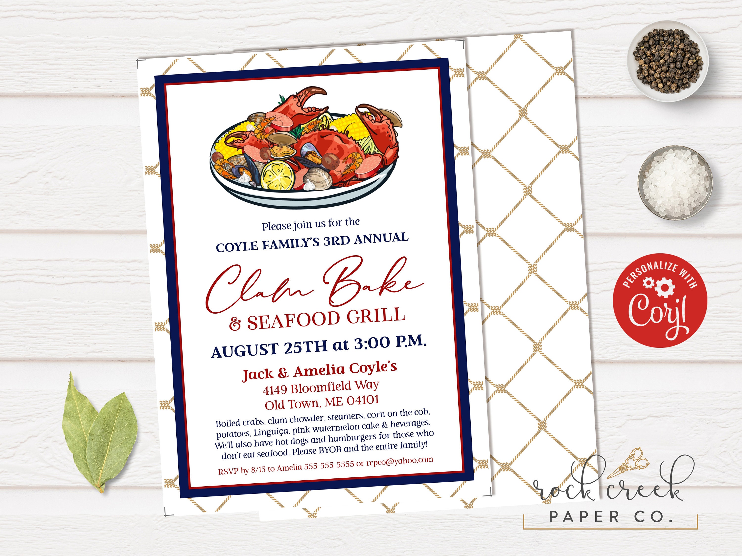 Clam Bake Invitation, New England Bake, Lobster Boil, Crab Digital Party Instant Access