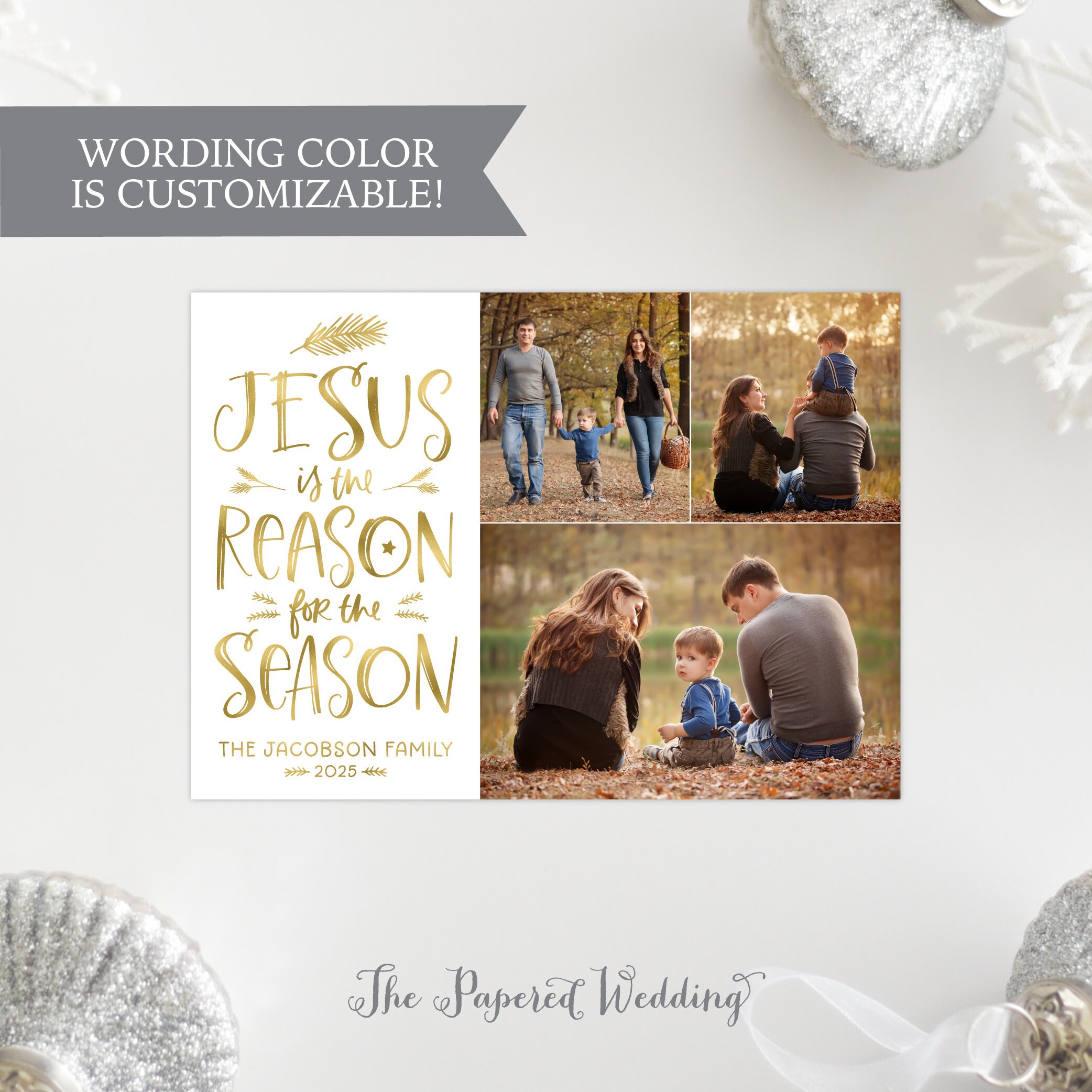Printable Or Printed Jesus Is The Reason For Season Photo Christmas Cards - Christian Religious With Three Pictures 119 P3"