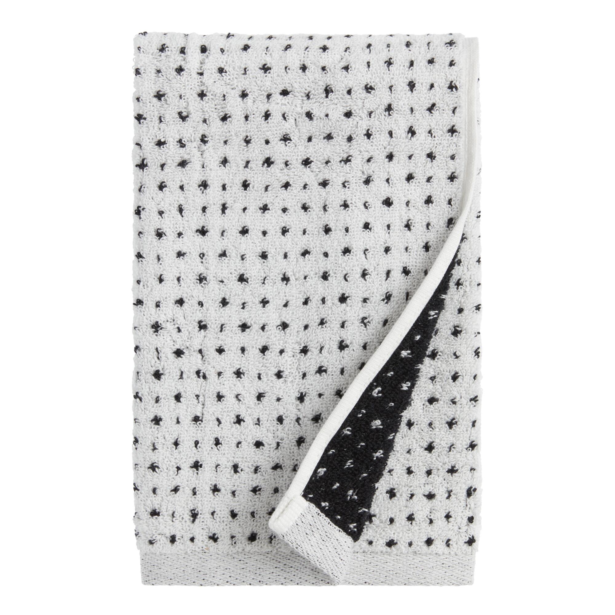 Black and Ivory Woven Dot Nico Hand Towel: Black/White - Cotton by World Market