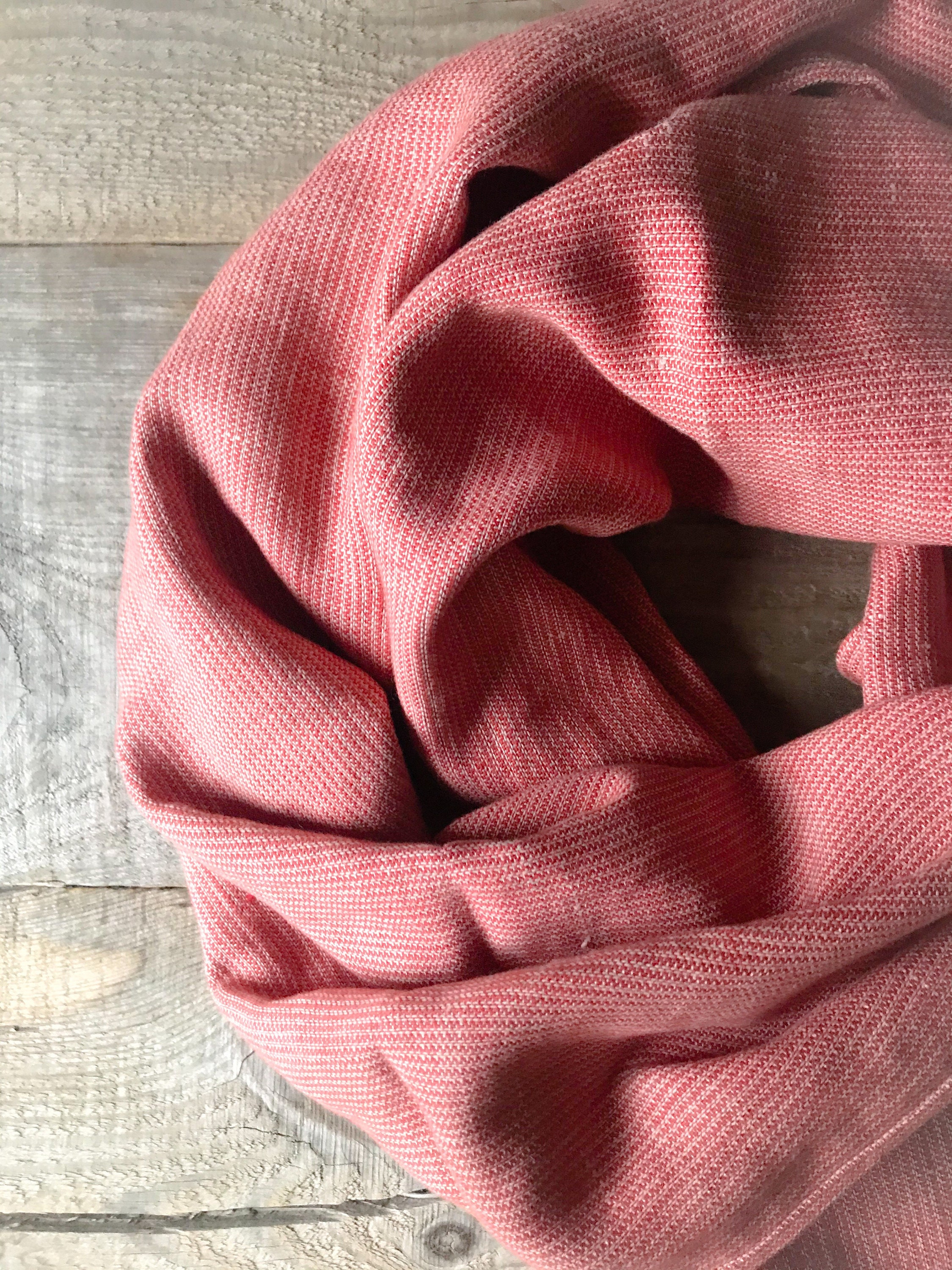 Thick Linen Blend Scarf in Rustic Red Stripes/ Heavyweight Unisex Scarf/Linen All Season Scarf/Free Shipping