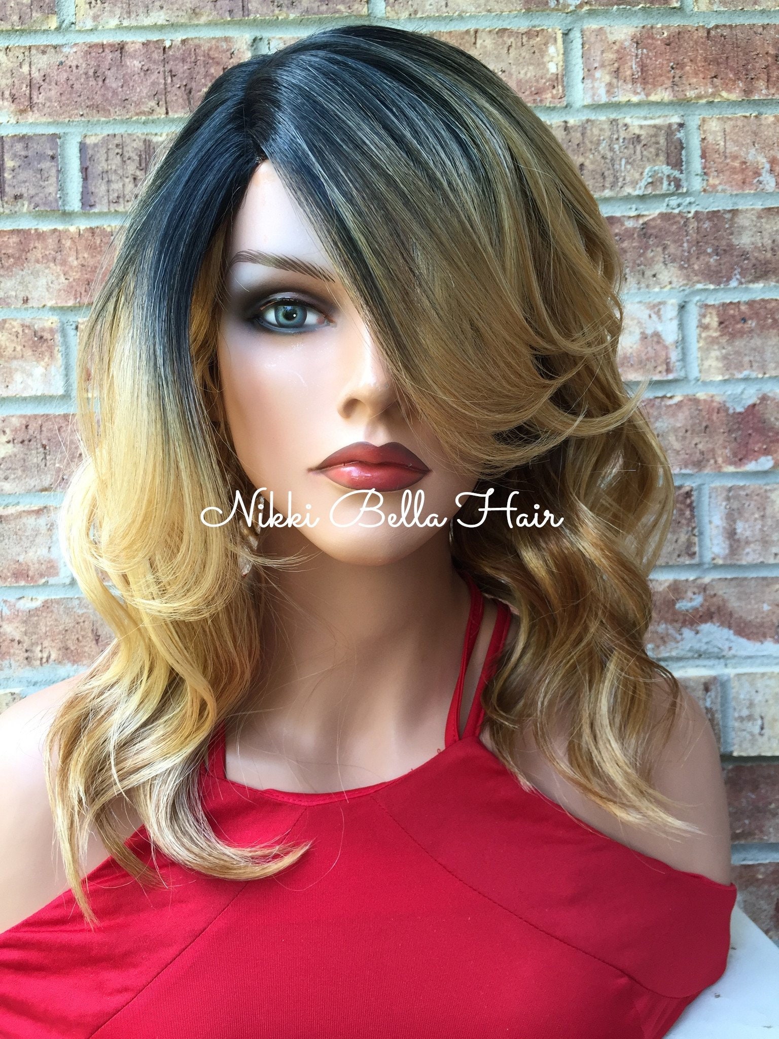 Blond Ombre Loose Curly Human Hair Blend Full Wig 10 Inches