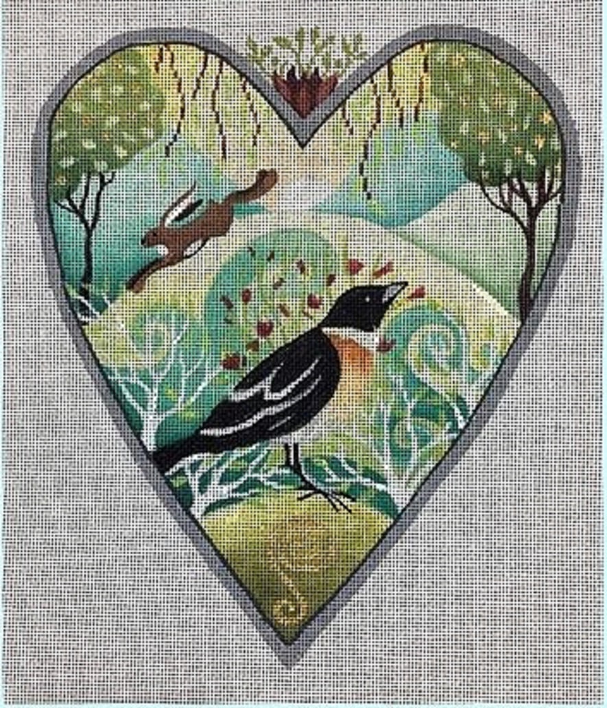 Needlepoint Handpainted Brenda Stofft May Meadow Heart 8x9 -Free Us Shipping
