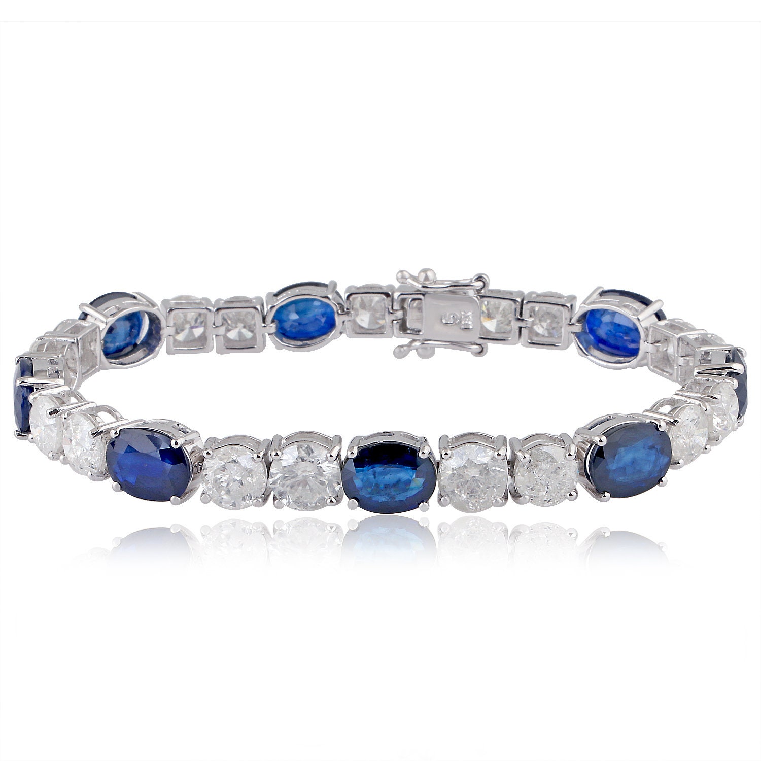 New Natural 13.2 Ct Diamond & 16.94 Blue Sapphire Bracelet 14K Gold Tennis Gemstone Fine Jewelry Gifts