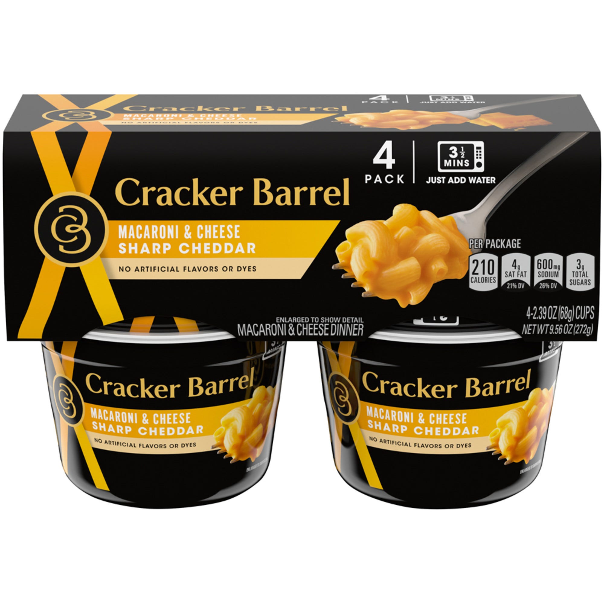 Cracker Barrel Macaroni & Cheese, Sharp Cheddar Cups, 2.39 oz - 4 pk