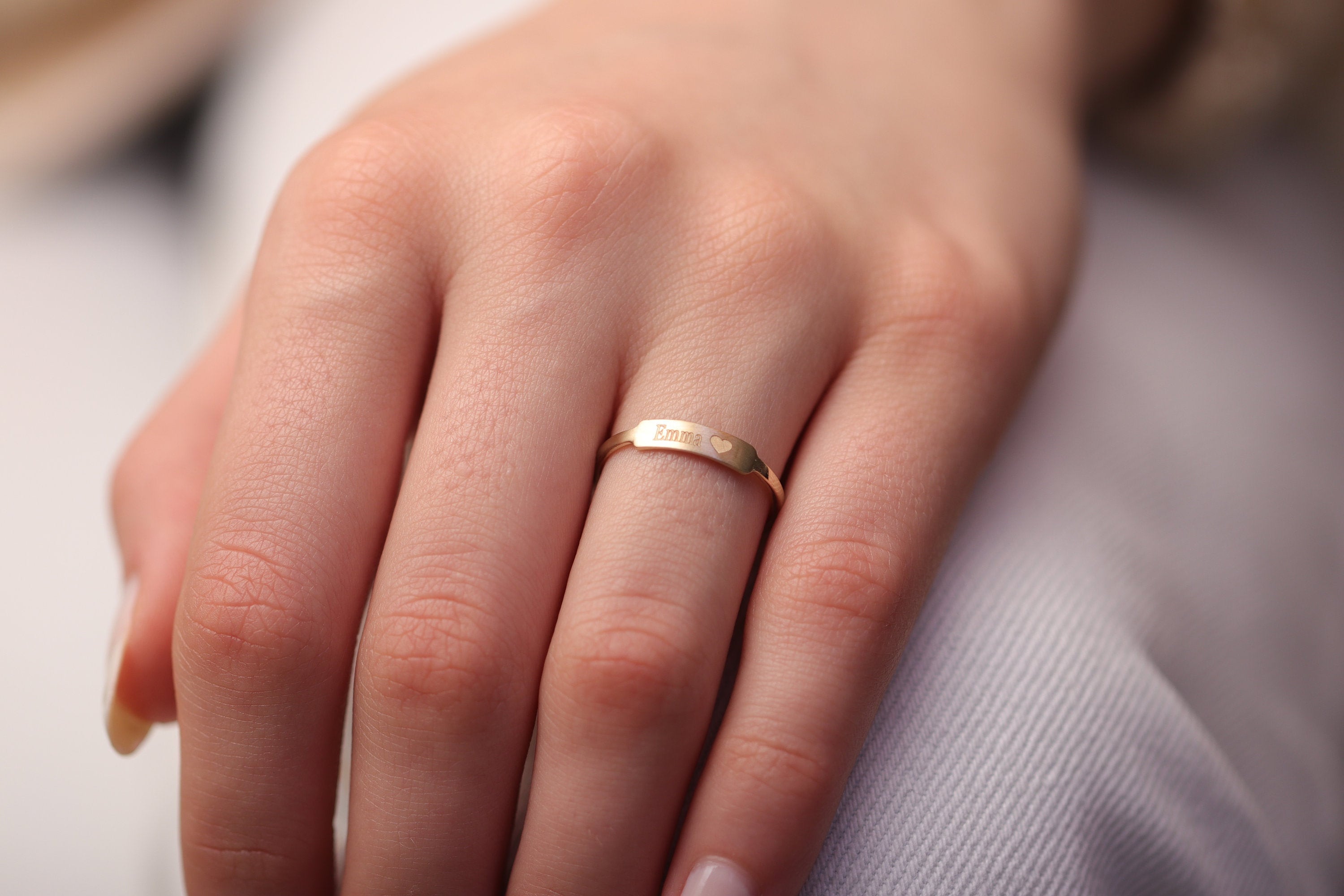 14K & 18K Gold Engraved Ring/Handmade Plain Minimalist Available in Gold, Rose & White