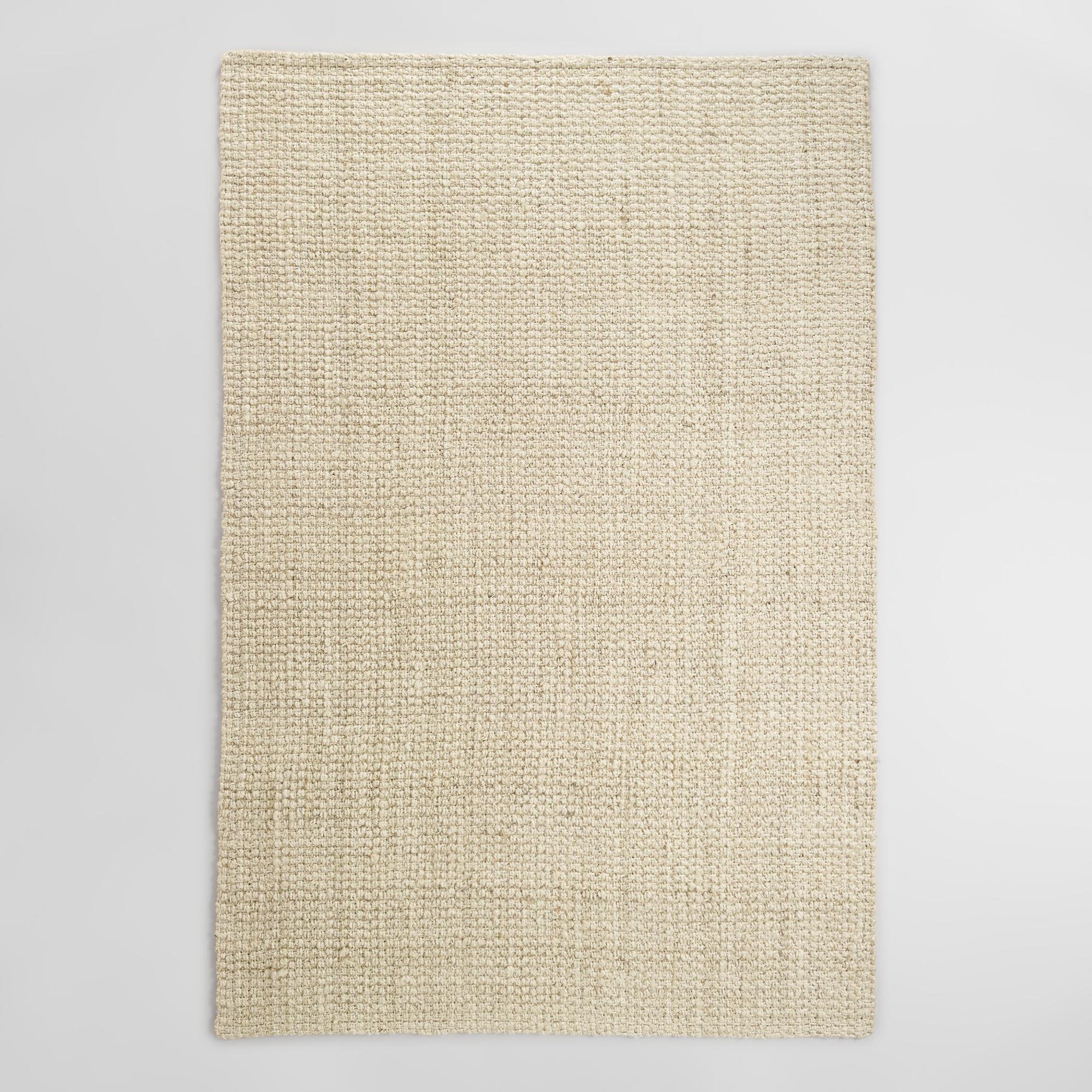 Bleached Ivory Basket Weave Jute Area Rug: White/Natural - 6' x 9' by World Market