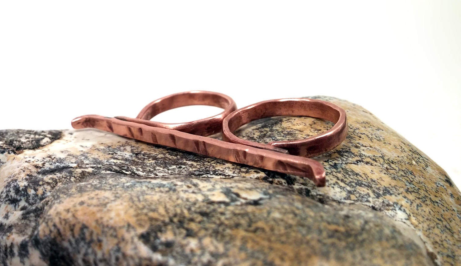 Women's Copper Two Finger Ring/Adjustable Band Hammered 3mm Birch Textured Gift For Her Anniversary Ideas Minimalist Jewelry