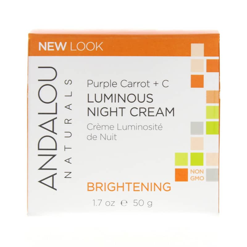 Andalou Naturals Purple Carrot + C Luminous Night Cream, Brightening Formula 1.7 Oz