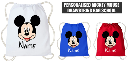 Buy Personalised Pe Kit Drawstring Bag Children Mickey Mouse Cotton School Sport Gym Rucksack Kids online