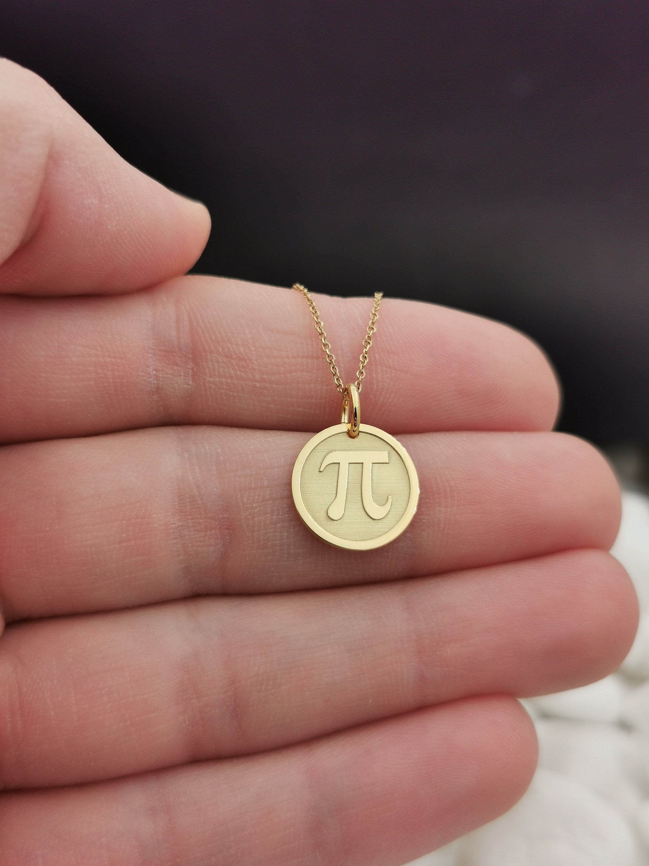 Dainty 14K Solid Gold Pi Necklace, Personalized Symbol Math Pendant, Geometry Charm Pendant