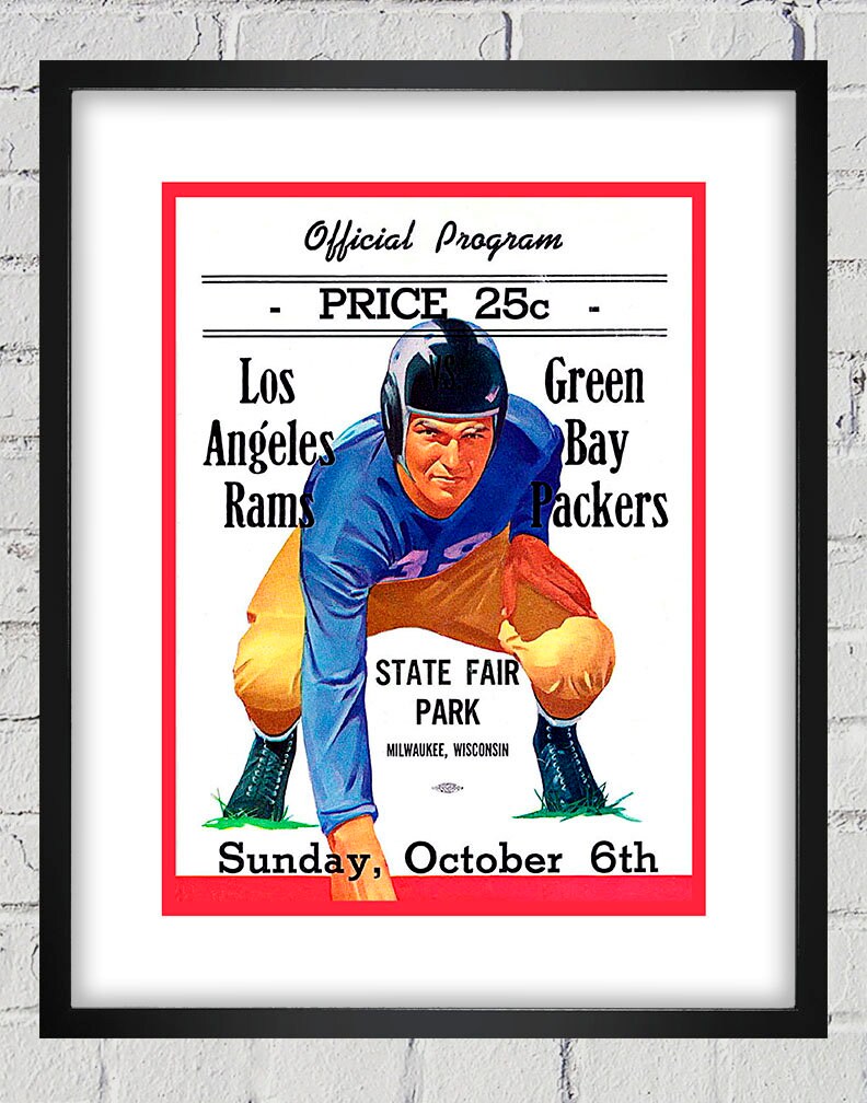 1946 Vintage Los Angeles Rams - Green Bay Packers Football Program Cover Digital Reproduction Print Or Matted Framed