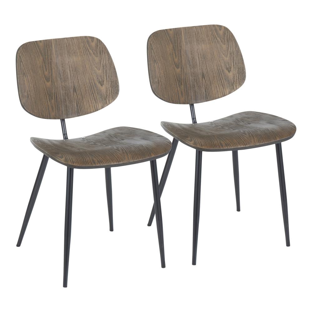 LumiSource Set of 2 Wilson Industrial Black Metal, Espresso Wood Blend Accent Chair in Gray | CH-WLSN BKE2