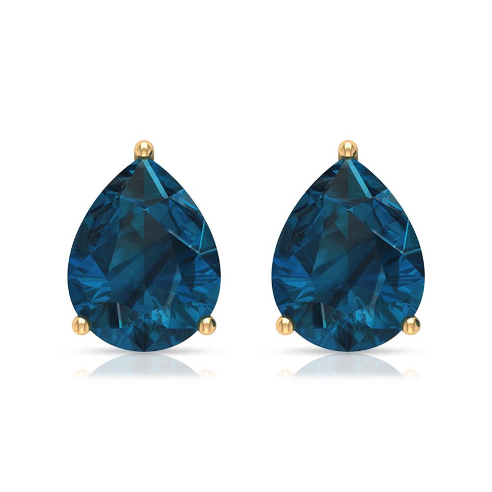 Blue Topaz London Stud Earring, Certified 4.6 Ct Pear Shape Gemstone Solitaire Bridesmaid Partywear Earring For Women