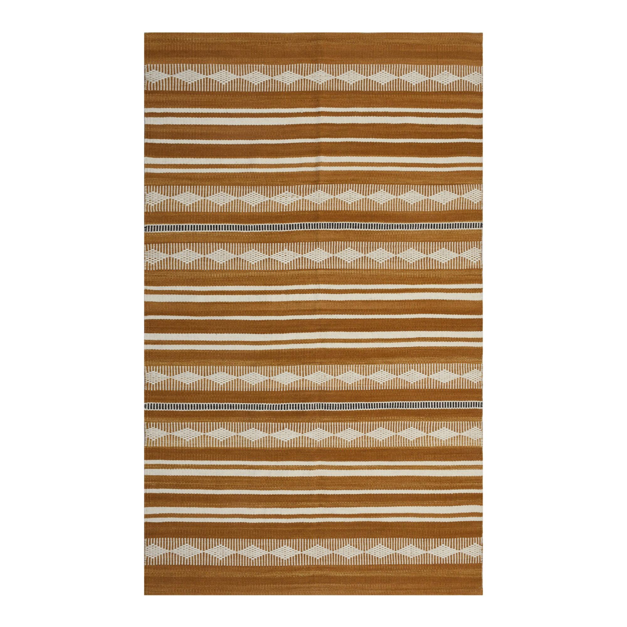 Amber Geometric Stripe Wool Kilim Easton Area Rug: Yellow - 5' x 8' by World Market