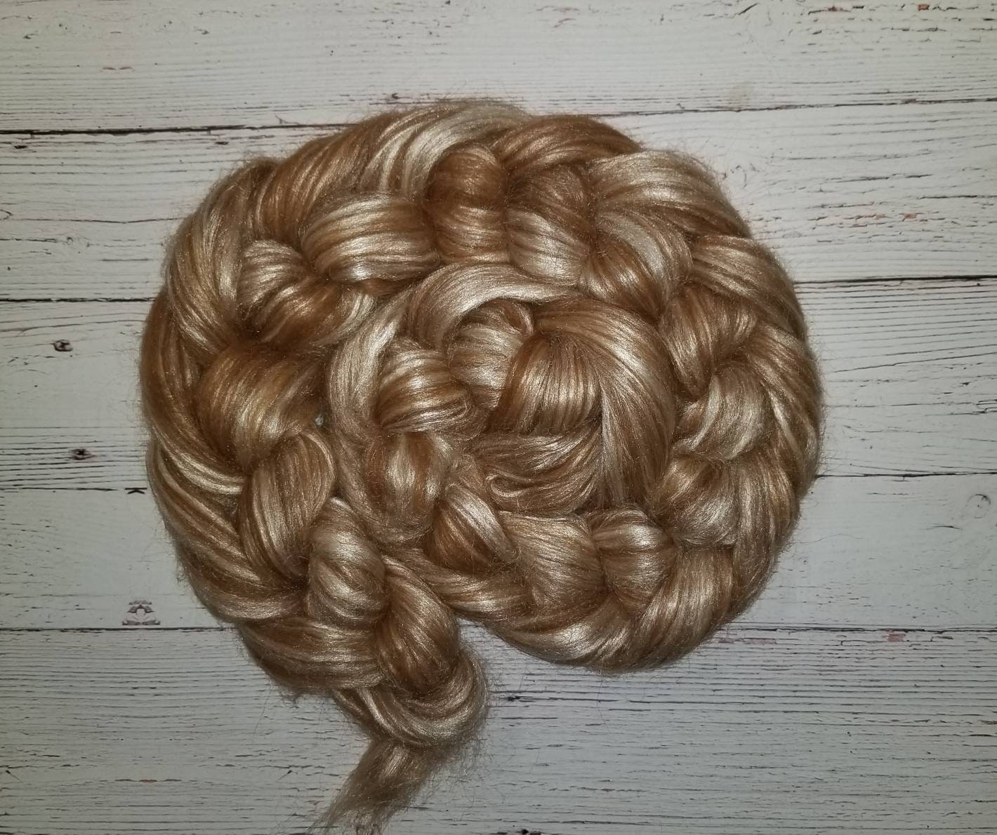 Baby Alpaca Tussah Silk 50 Blend 100G - Light Brown Combed Top For Spinning & Felting Silver Roving Sliver Fibre Fiber Luxury Fawn