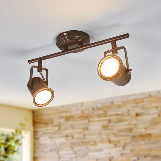 2-lamppuinen Cansu-LED-kattovalaisin, ruskea-kulta