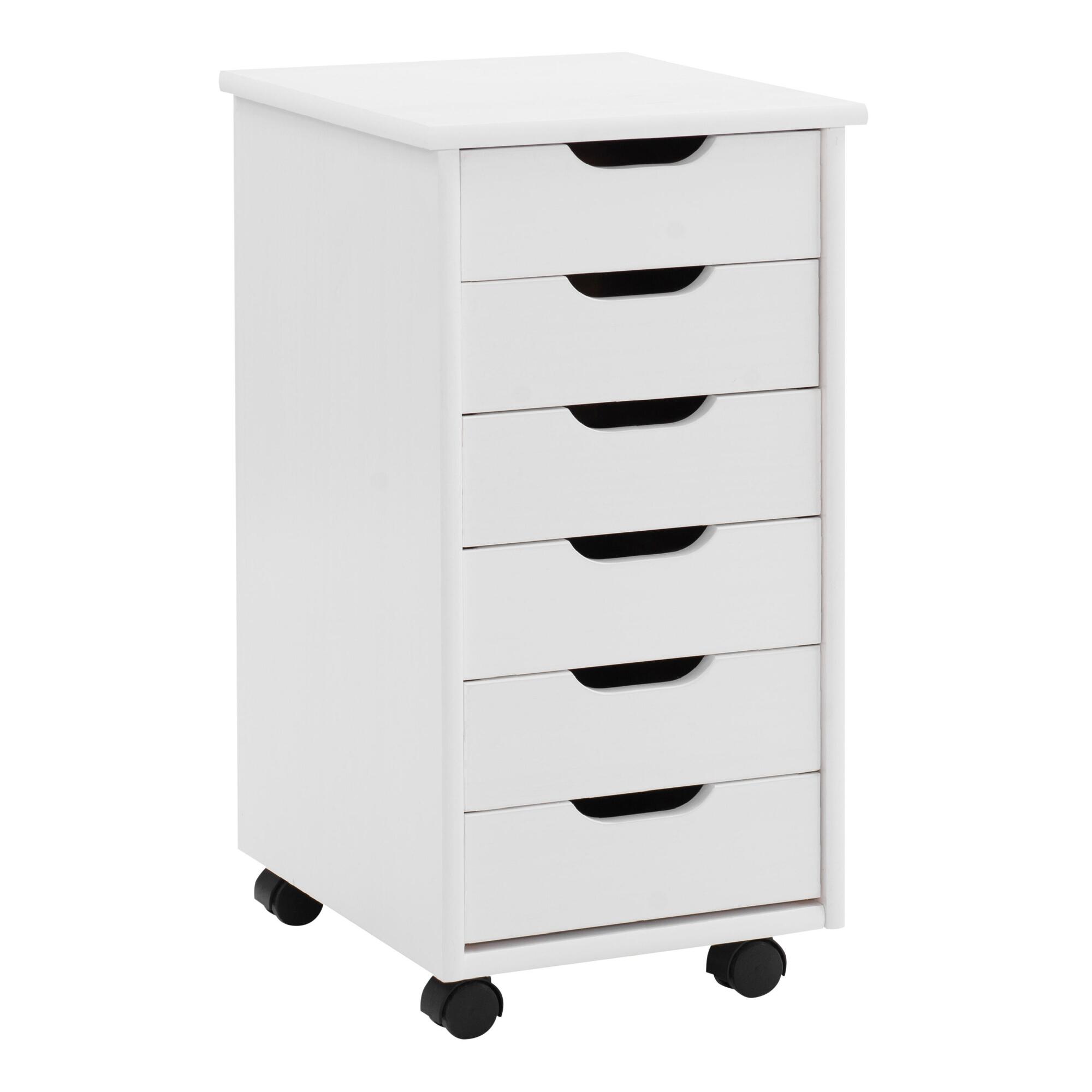 Pine Wood 6 Drawer Kerry Rolling Storage Cart: Gray by World Market