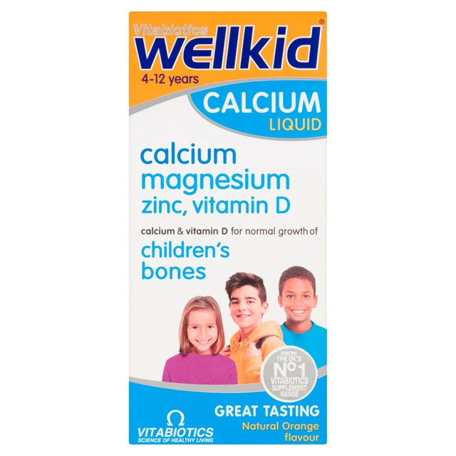 Vitabiotics WellKid Calcium Liquid, Natural Orange Flavour, 4-12yrs