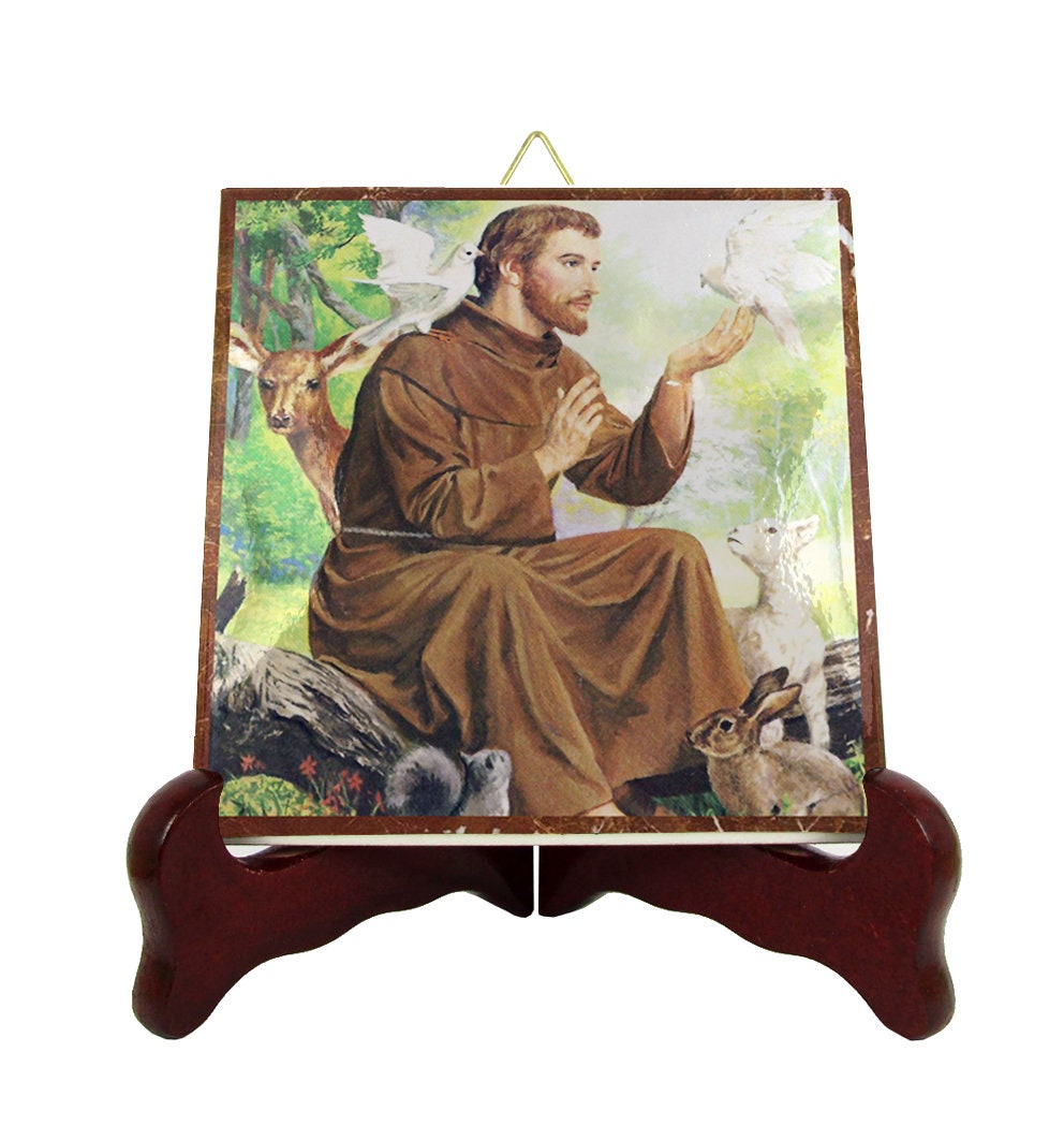 Saint Francis Of Assisi Icon On Ceramic Tile - Catholic Saints Serie By Terrytiles2014 Collectible Handmade in Italy St