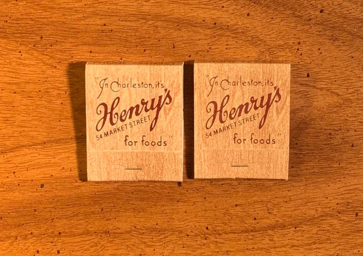 Vintage Matchbooks, Henrys Seafood, Restaurant, Market Street, Charleston, South Carolina, Lot Of 2 with Matches, Free Ship in Usa