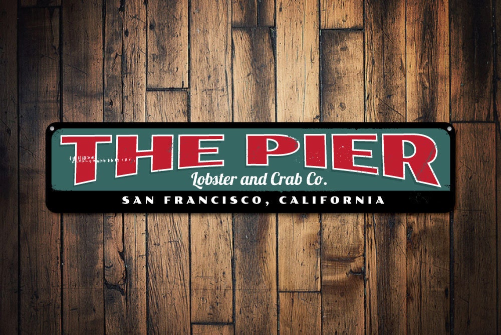 Pier Lobster & Crab Co. Sign, Personalized Seafood Restaurant Custom Beach Location House Decor - Quality Aluminum Decors