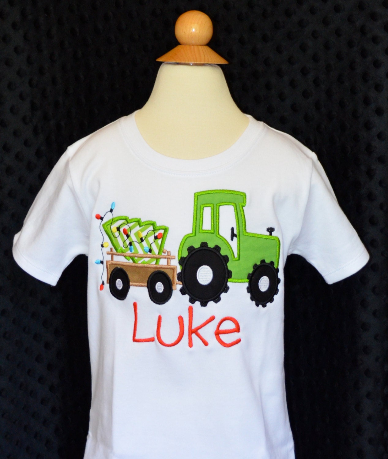 Tractor With Christmas Tree Applique Shirt Or Bodysuit Child, Baby Adult