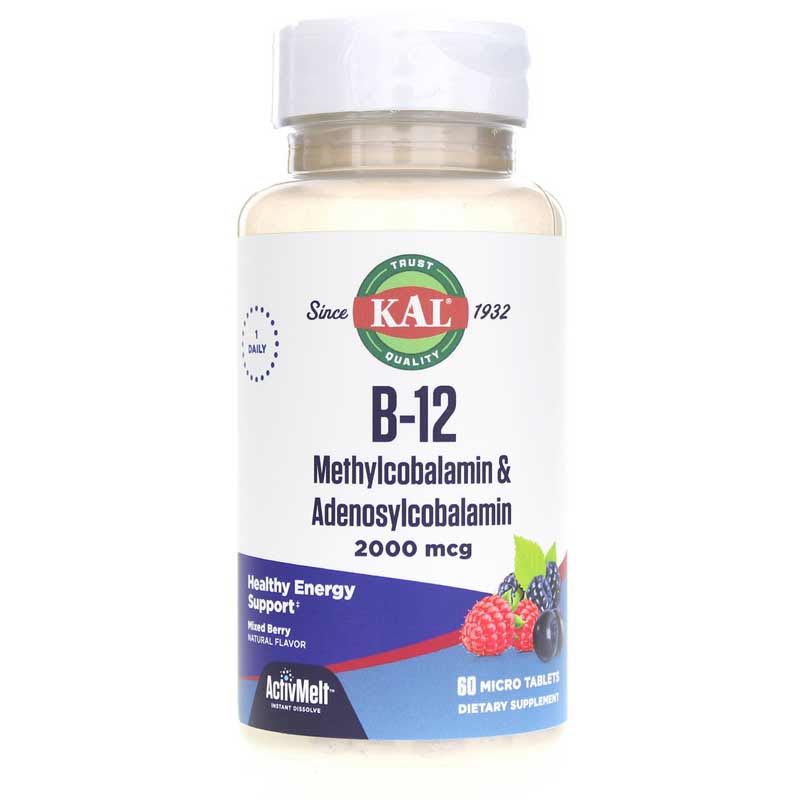 Kal B-12 2000 Mcg as Methylcobalamin & Adenosylcobalamin ActivMelt Mixed Berry 60 Tablets