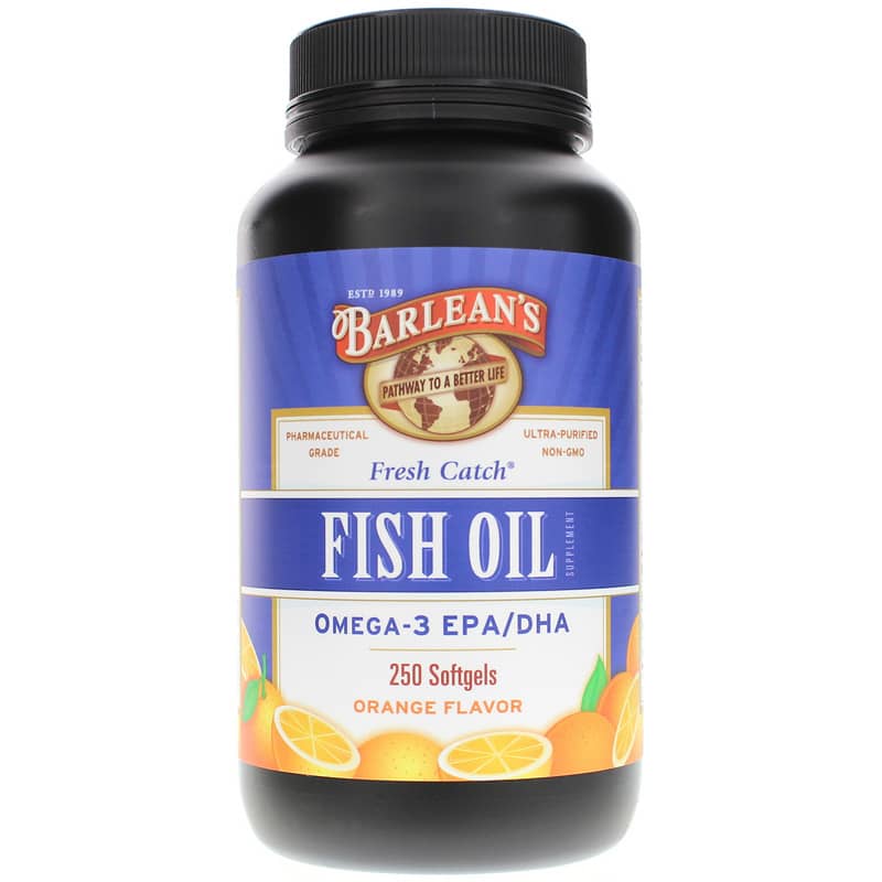 Barleans Organic Oils Fresh Catch Fish Oil Omega-3 Epa/Dha in Natural Orange Flavor 250 Softgels
