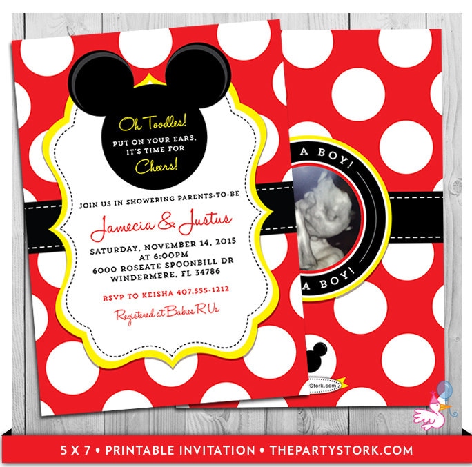 Mickey Mouse Baby Shower Invitations Unique Themed Printable Digital Invite, Invitation For A Girl Or Boy Baby Shower Theme