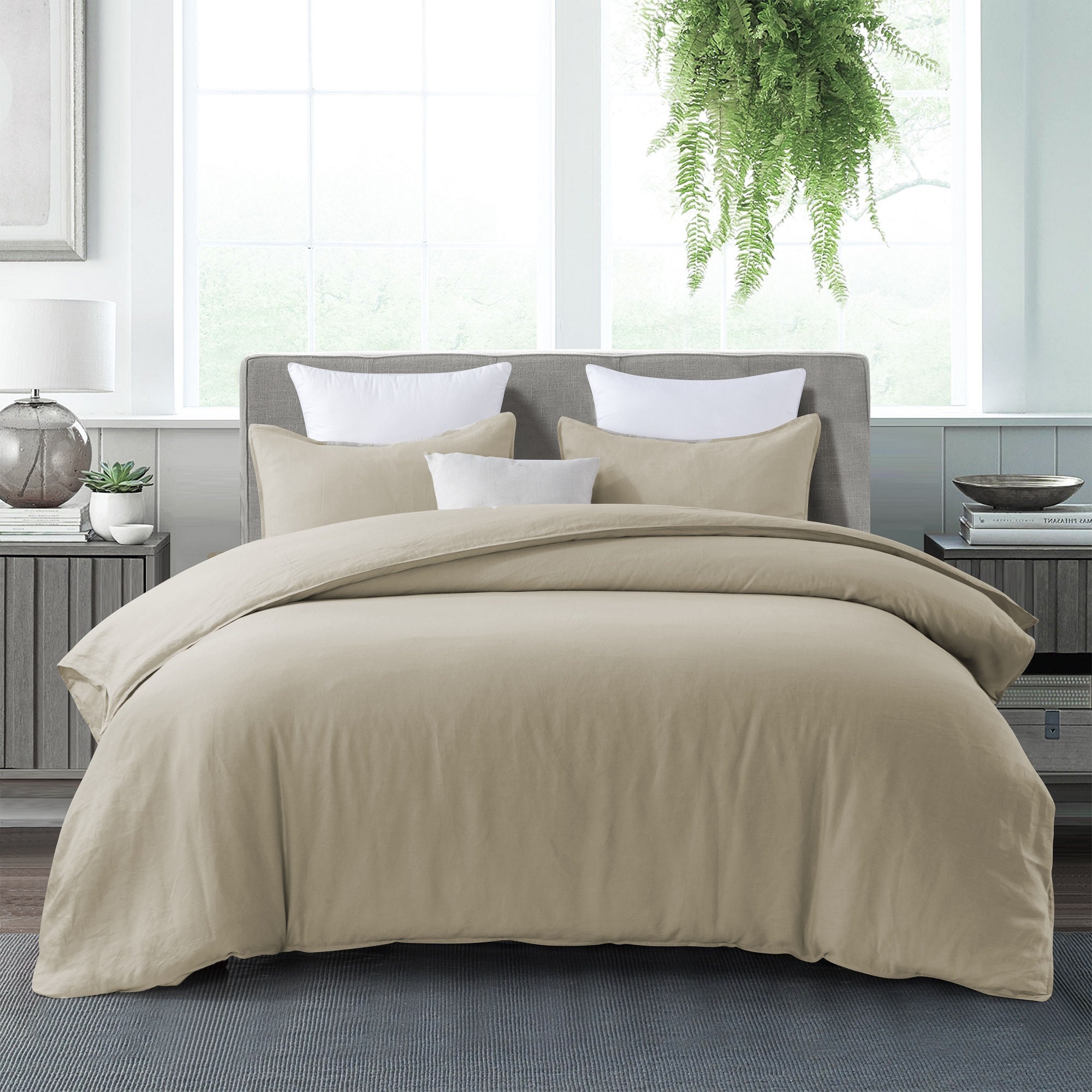 Linen Blend Duvet Cover & Pillow Shams Set 3 Pcs - Queen King | Stone Washed Soft Linen Cotton Comforter Free Shipping