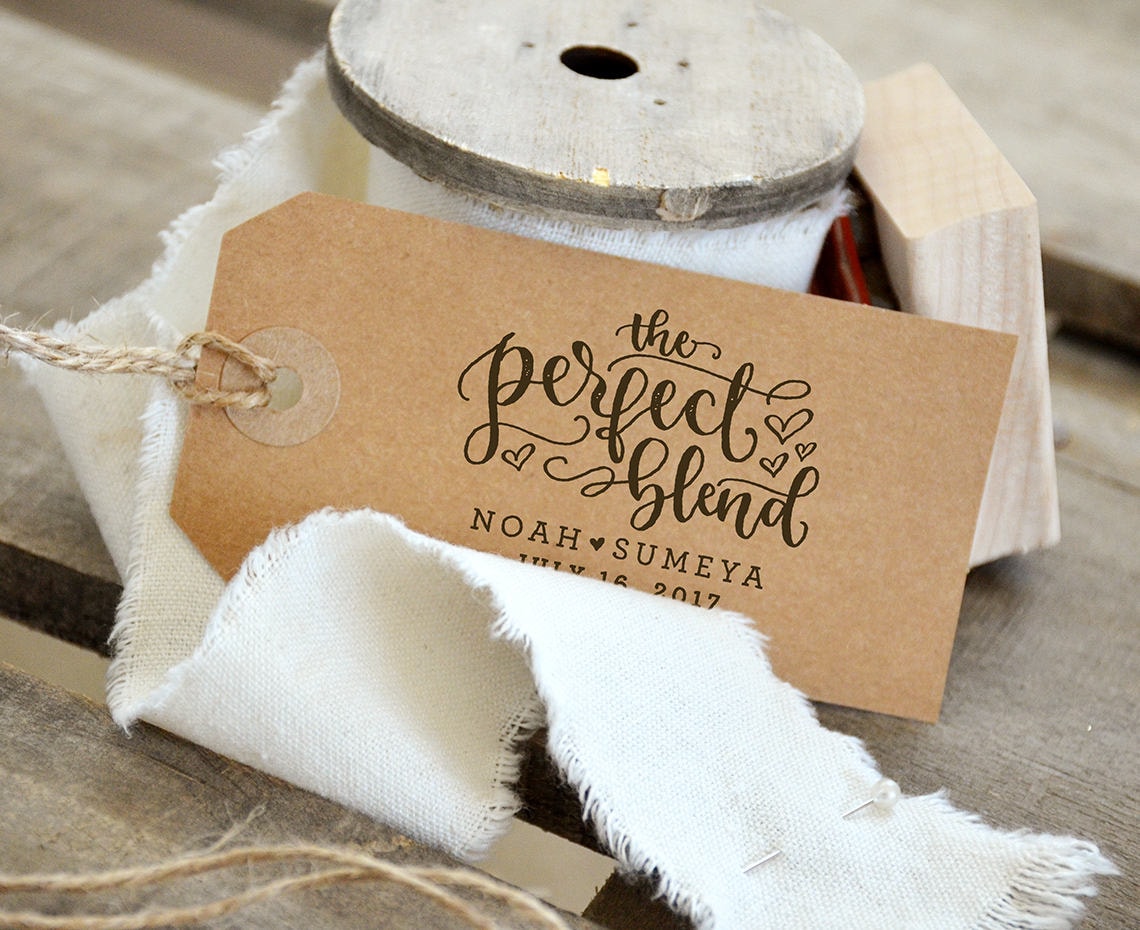 The Perfect Blend Stamp, Custom Coffee Sleeves Wedding - Favor Stamp Tags Or Tea Bags