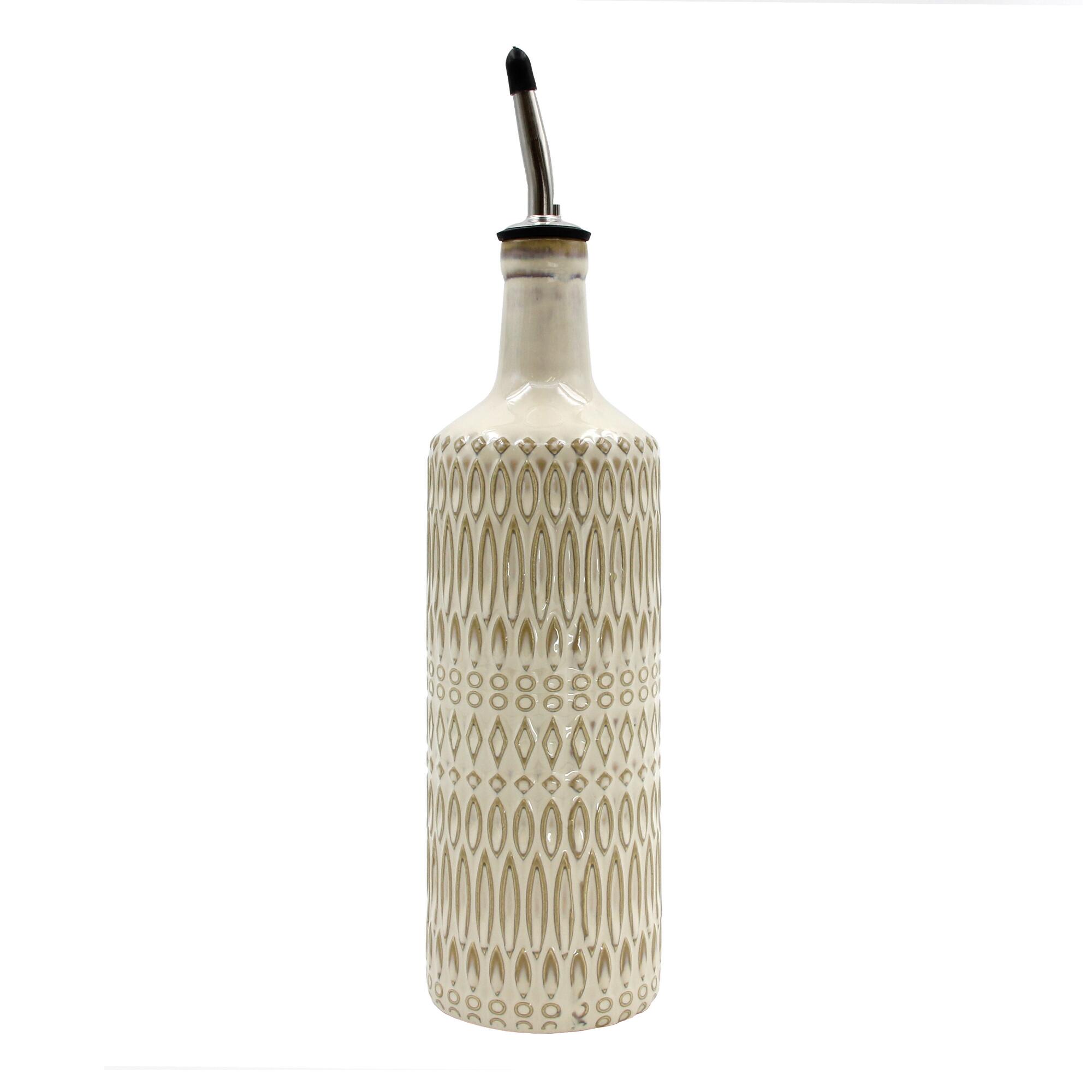 Natural Textured Ceramic Oil Bottle with Spout: White by World Market