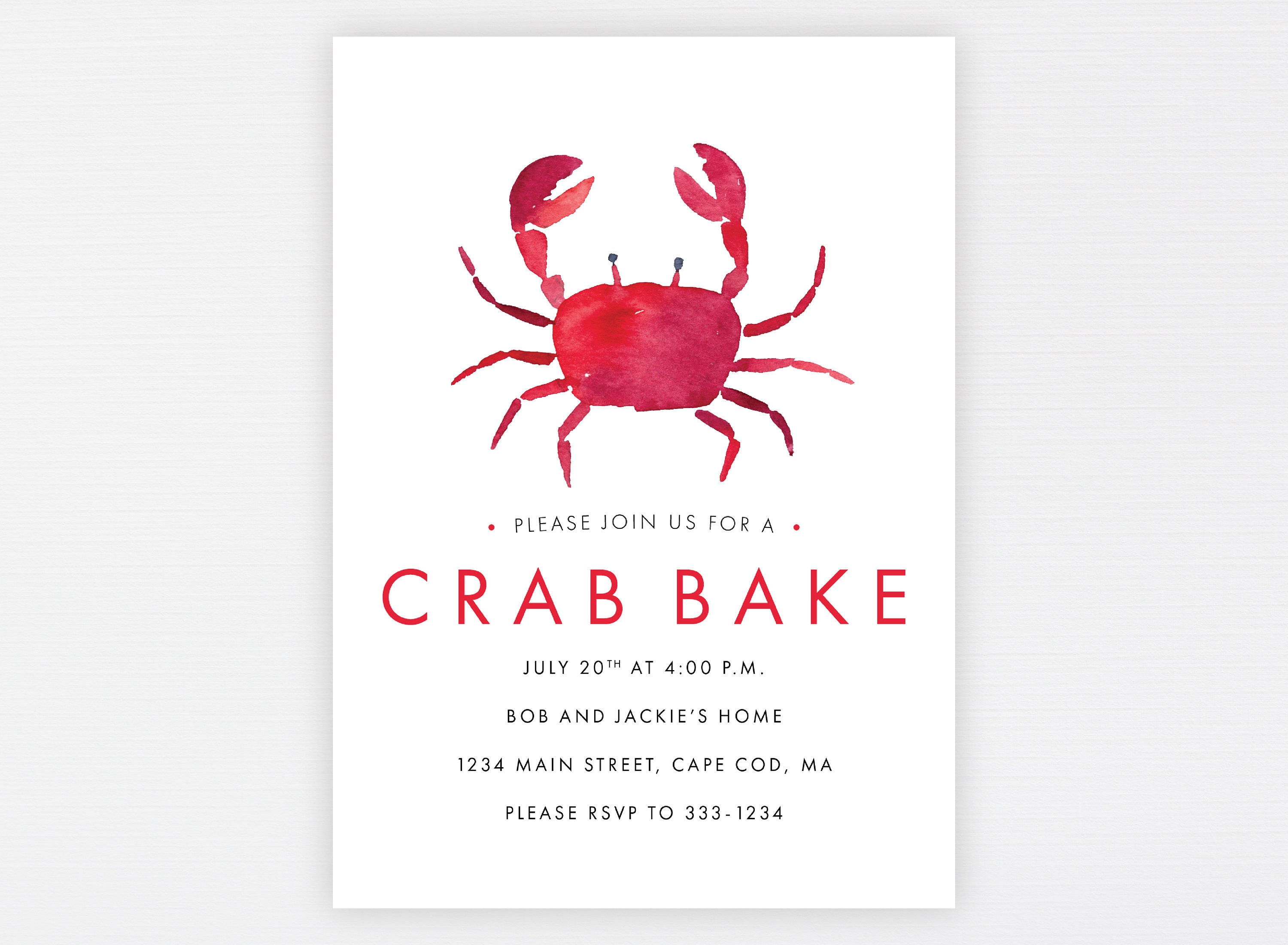 Crab Bake Boil Invitation Modern Invite Nautical Cape Cod Engagement Party Seafood Birthday Shower Digital Or Printed