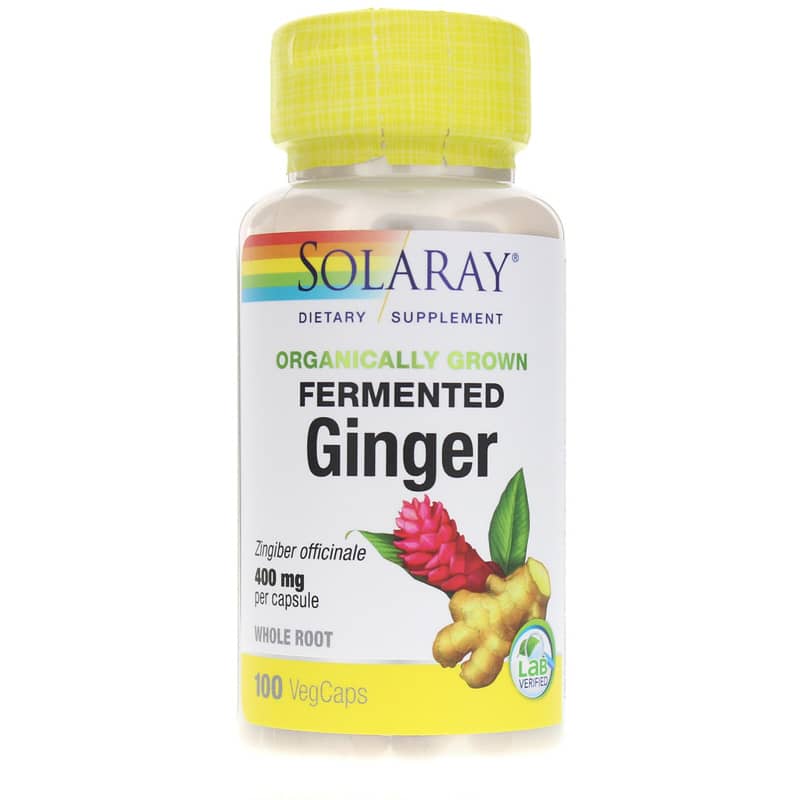 Solaray Fermented Ginger 400 Mg, Organically Grown Formula 100 Veg Capsules